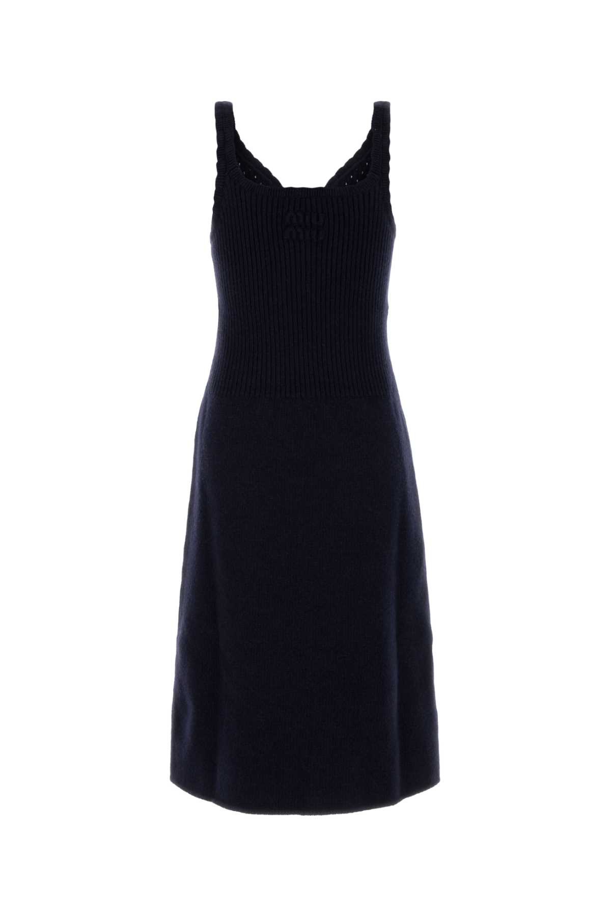 Miu Miu Navy Blue Wool Dress In Blue