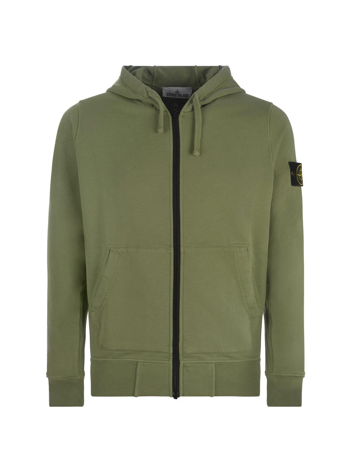 STONE ISLAND LOGO-PATCH DRAWSTRING ZIPPED HOODIE