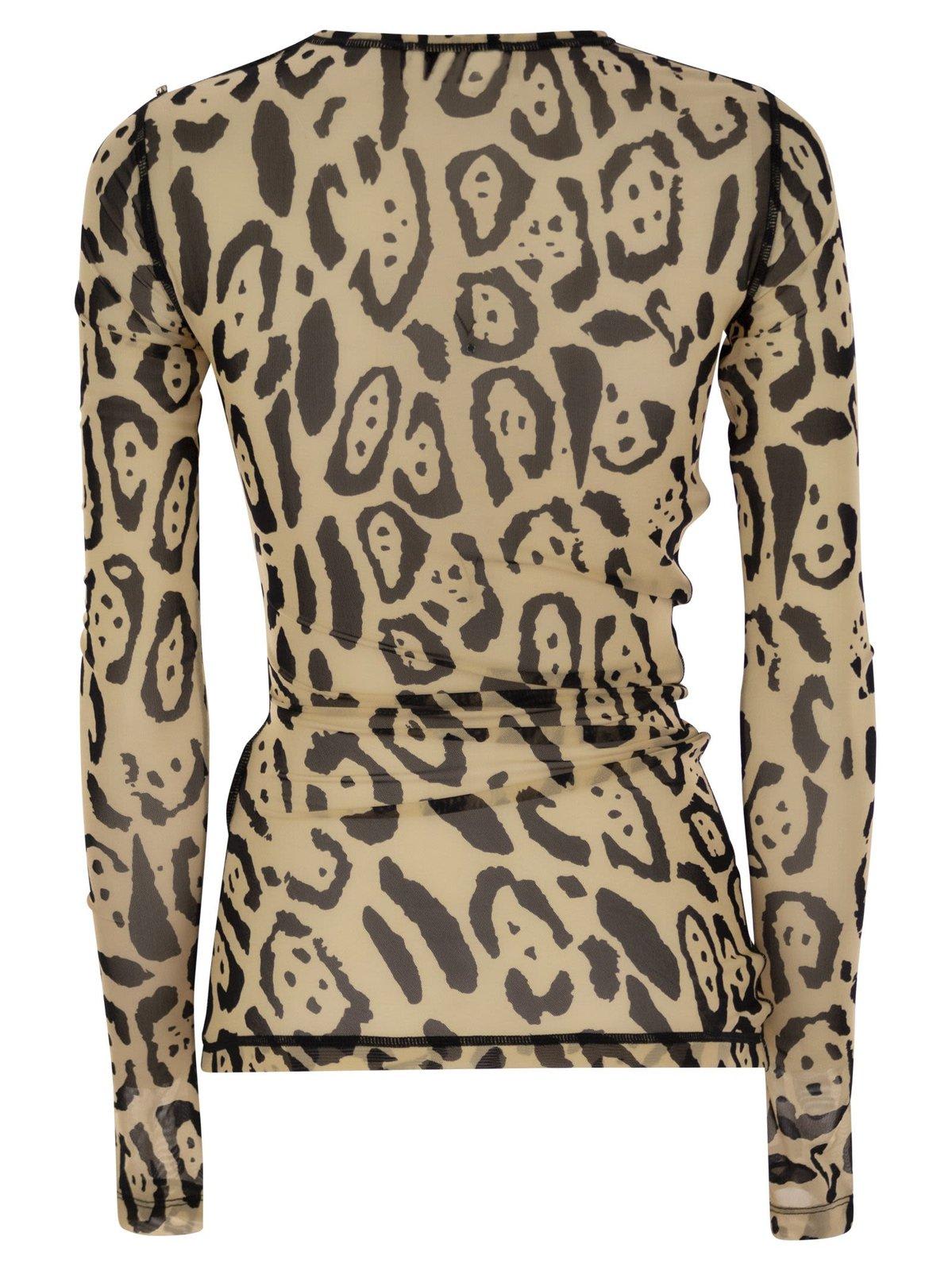 Sportmax Animalier Print Sheer Long Sleeve Top