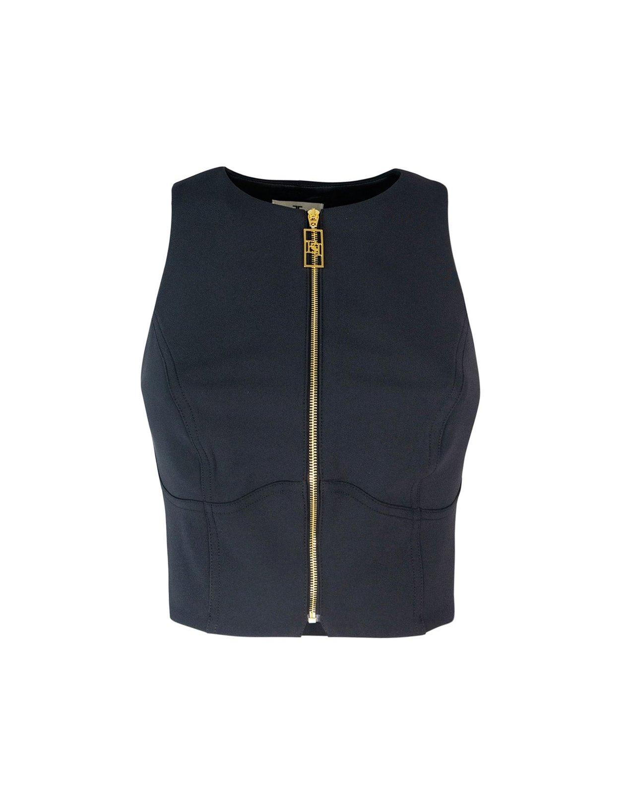elisabetta franchi double layered cropped crepe top