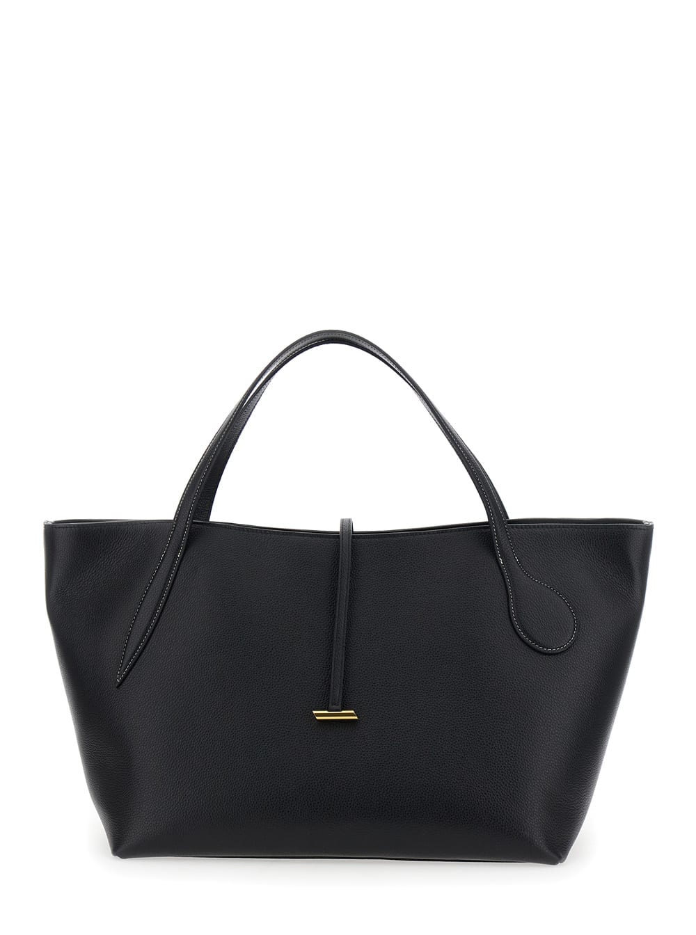 zip Penne Black Tote Bag With Two Top Handles And Logo Plaque On The Front In Leather Woman