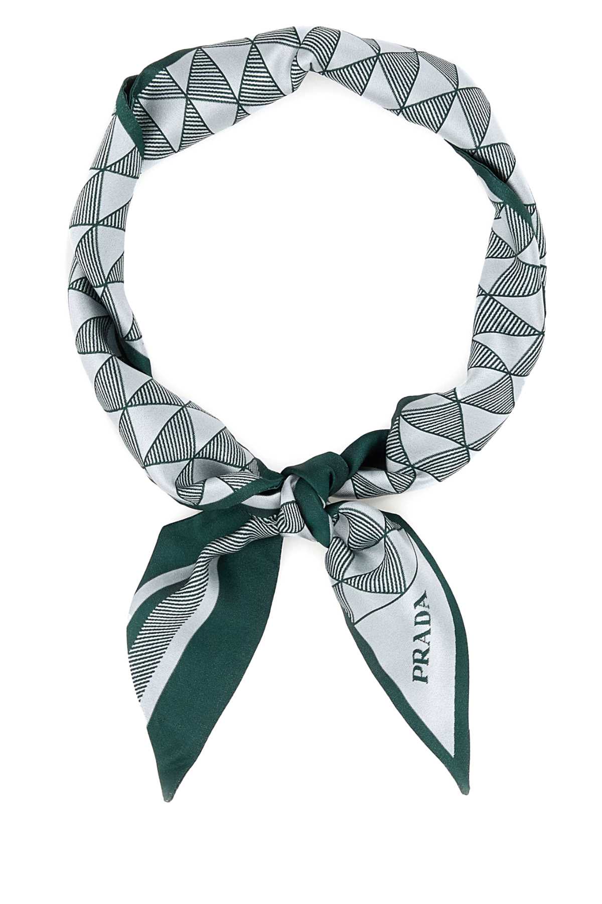Prada Lightweight Rectangular Silk Scarf With Triangle Pattern In Green