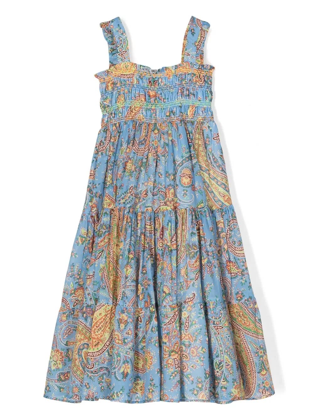 Shop Etro Light Blue Sleeveless Dress With Paisley Motif