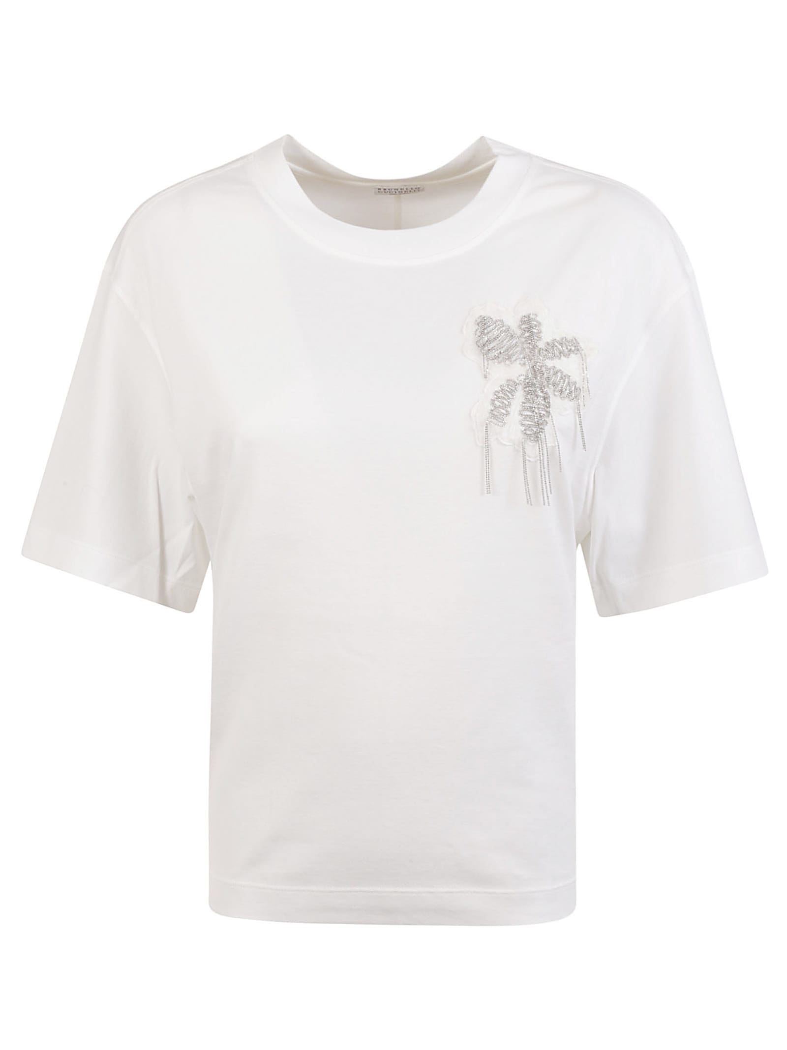 Shop Brunello Cucinelli Floral Patched Round Neck T-shirt In White