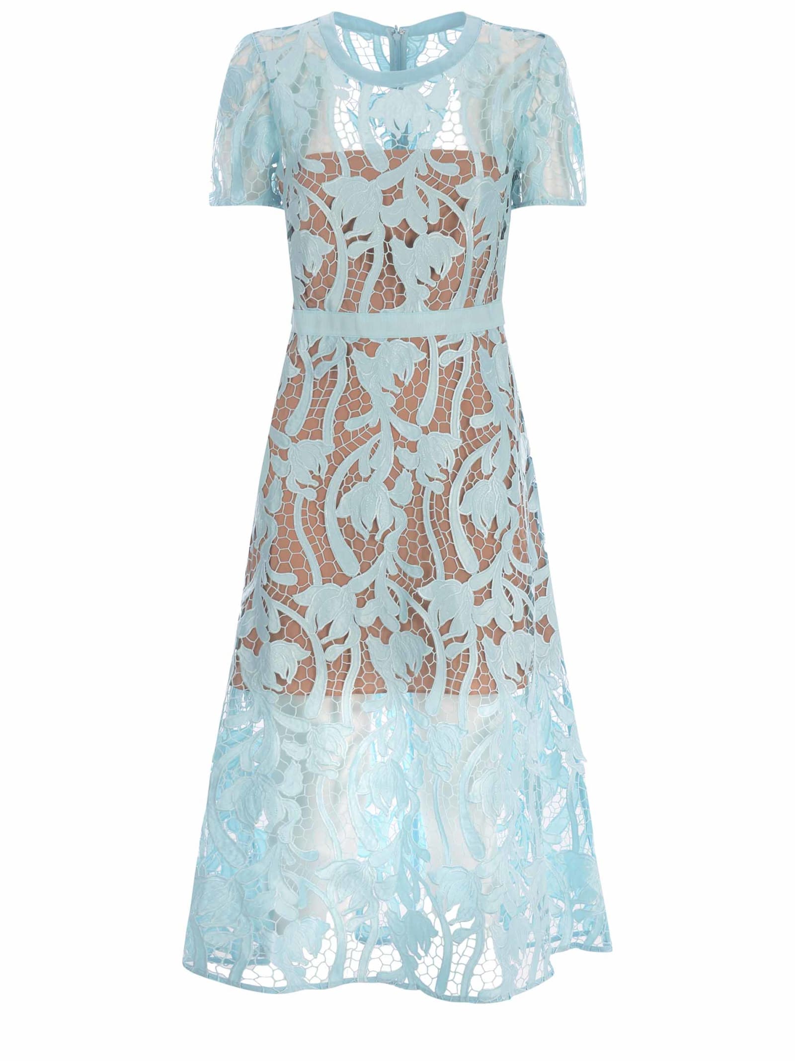 Shop Self-portrait Midi Dress  Made Of Lace In Celeste