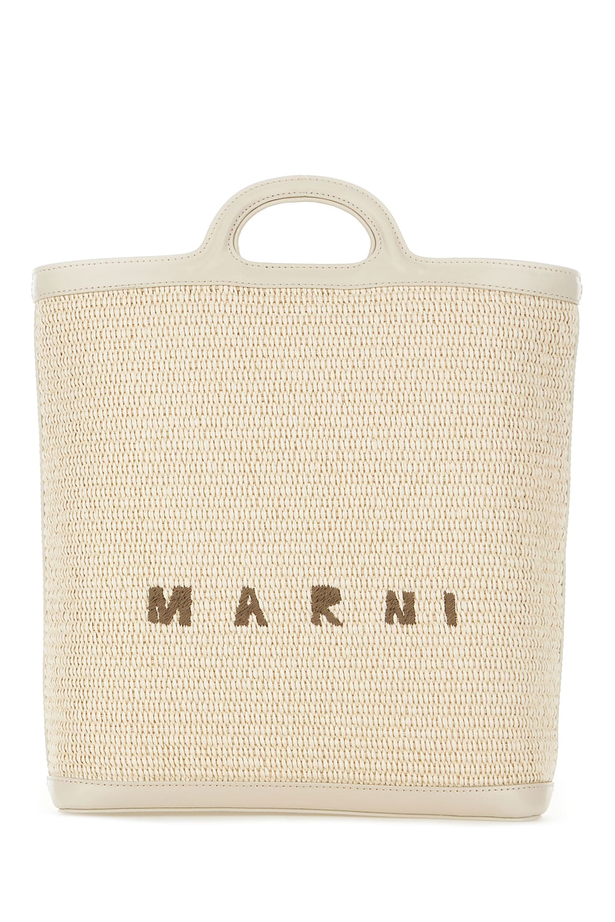 Marni Two-tone Raffia And Leather Tropicalia Shopping Bag In Shell