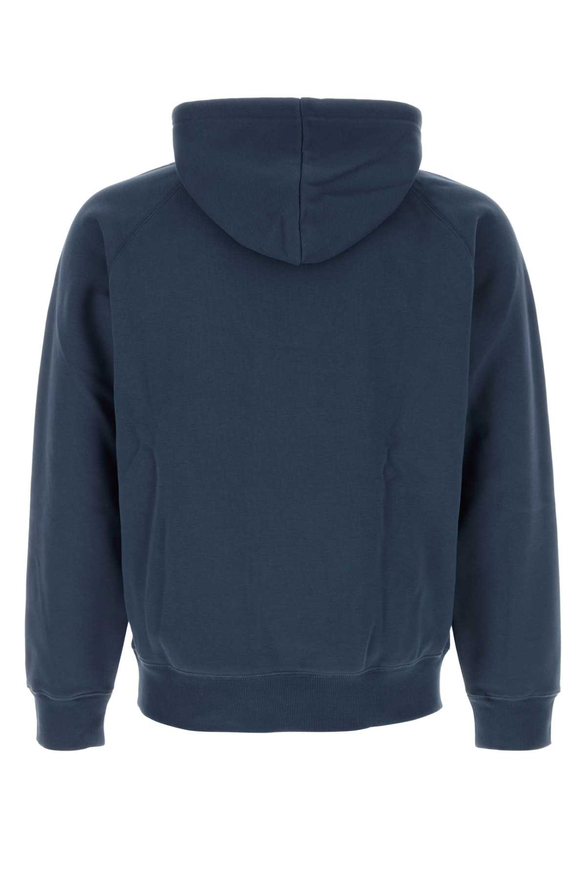 Carhartt Blue Cotton Blend Hooded Chase Sweat In Duskybluegold