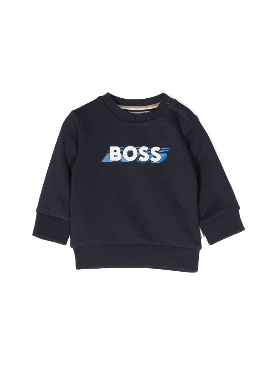 Shop Hugo Boss Logo Crewneck Sweatshirt In Blue