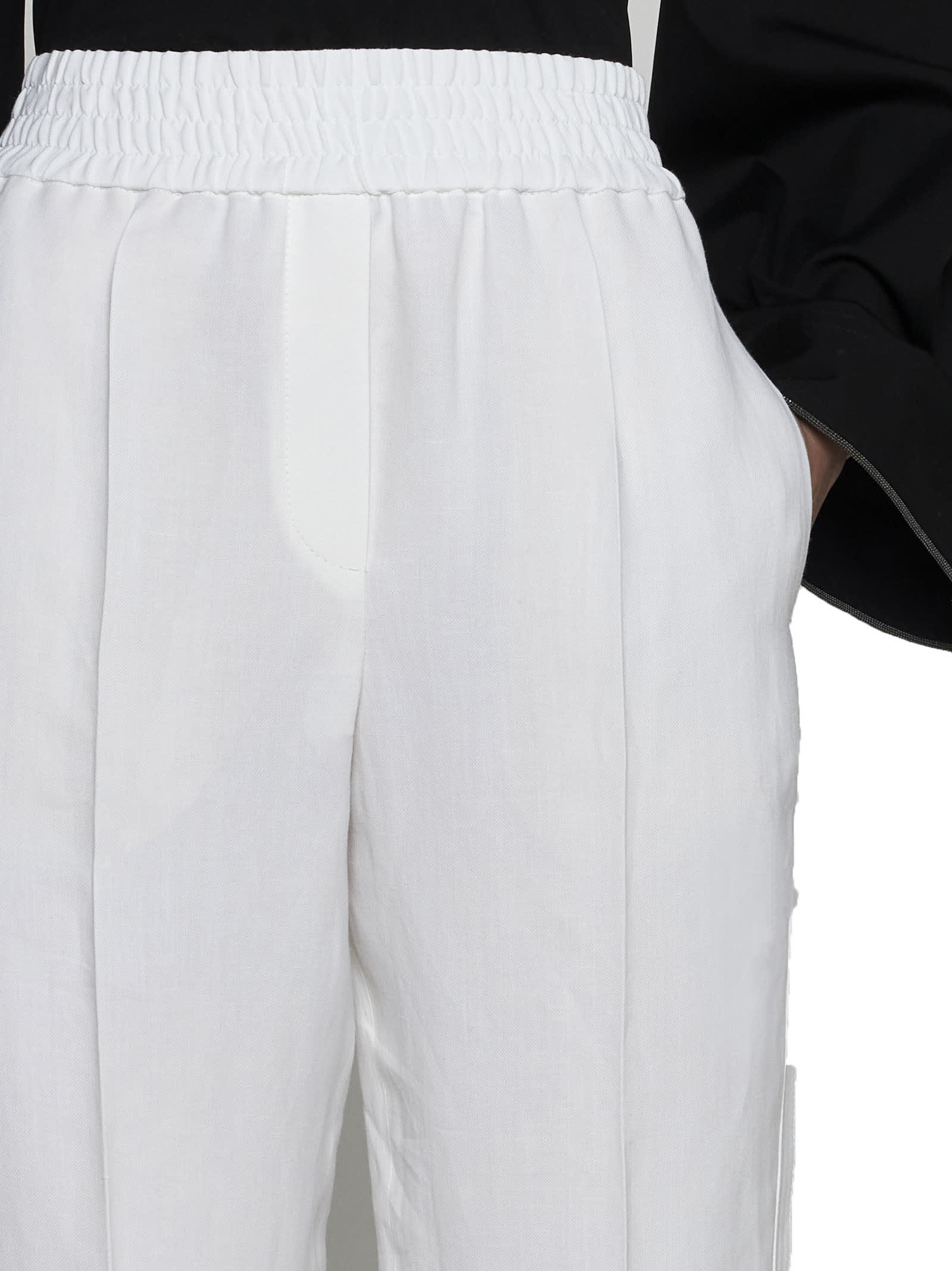 Brunello Cucinelli Women Slouchy Trousers In Viscose And Linen Fluid Twill With Moniline In Naturale