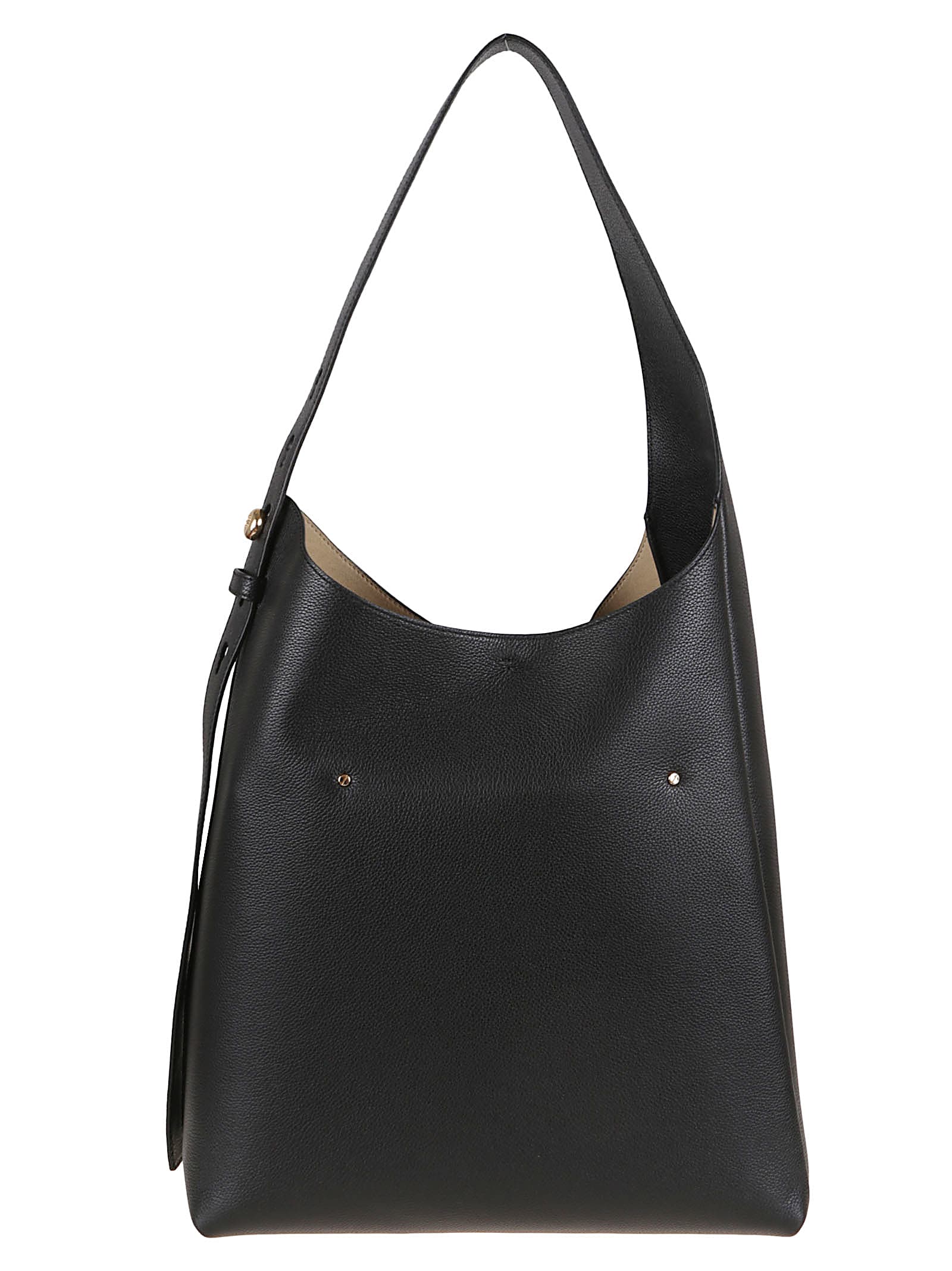 Tory Burch Romy Hobo Bag With Textured Leather And Gold Accents In Black