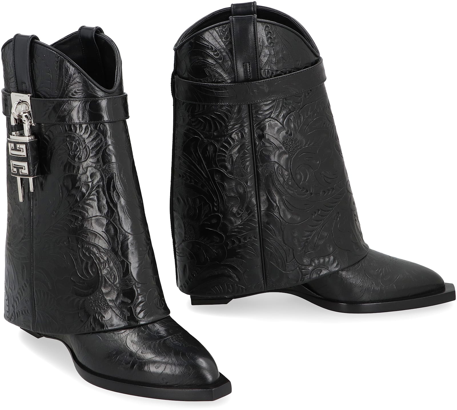 Givenchy 60mm Shark Lock Cowboy Leather Boots In Black