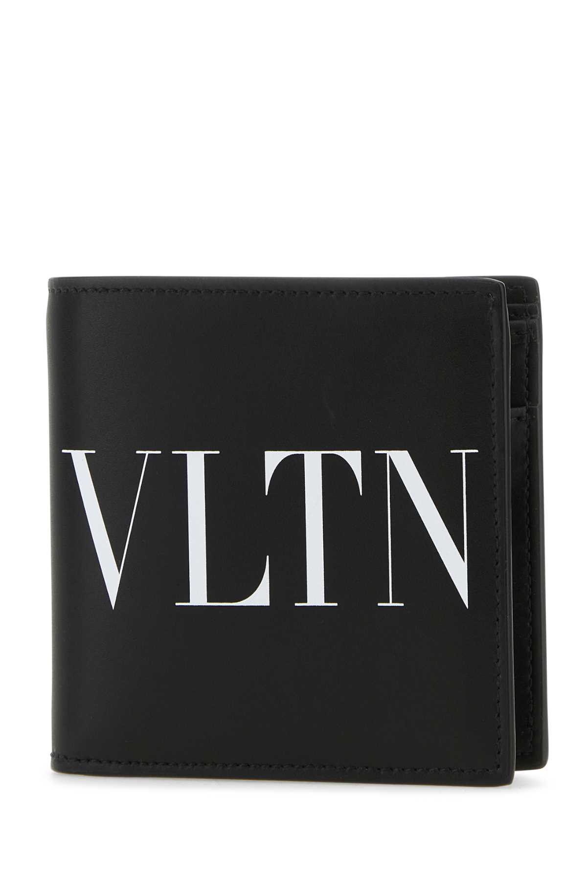Valentino Garavani Black Leather Vltn Wallet In Nerobianco