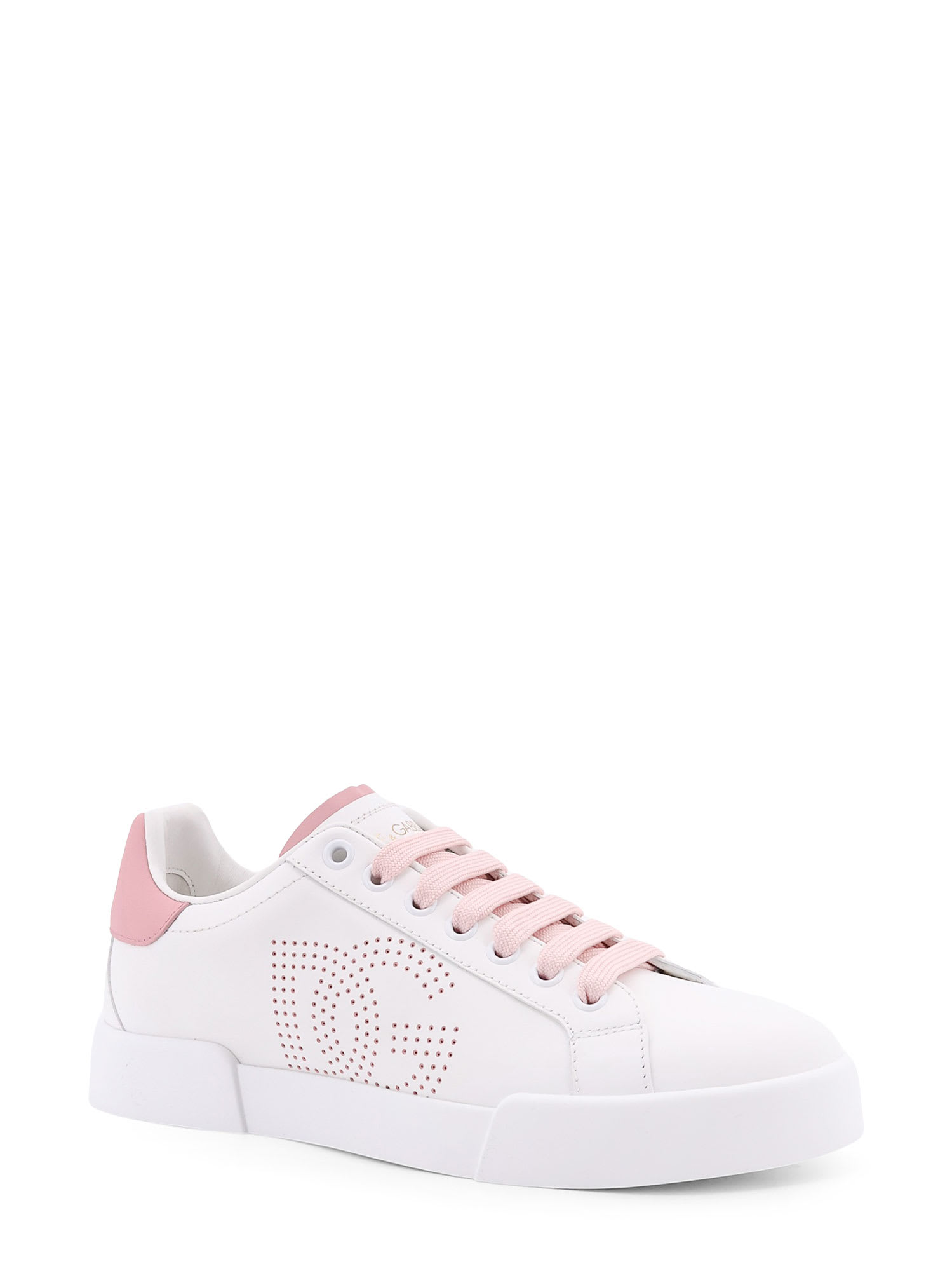 Dolce & Gabbana Portofino Low-top Leather Sneakers With Lateral Monogram In Pink