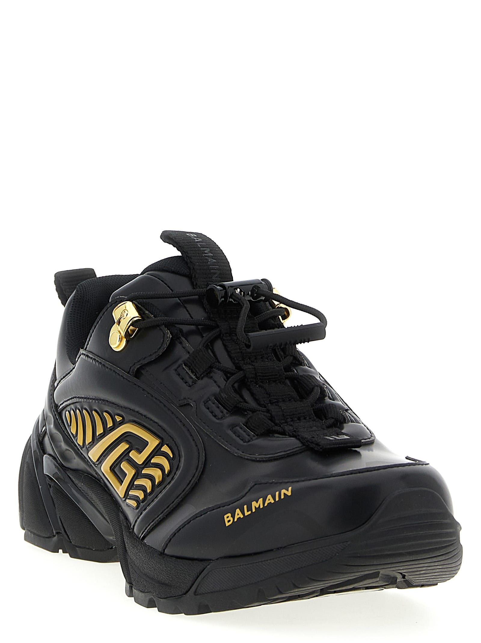 Balmain Cosmic Dust Glazed Leather Sneakers In Black