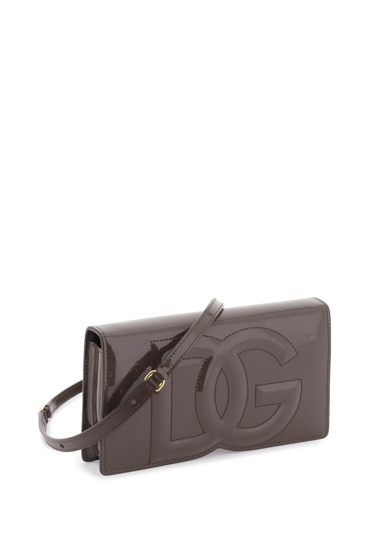 Shop Dolce & Gabbana Mini Dg Logo Bag In Patent Leather In Marrone