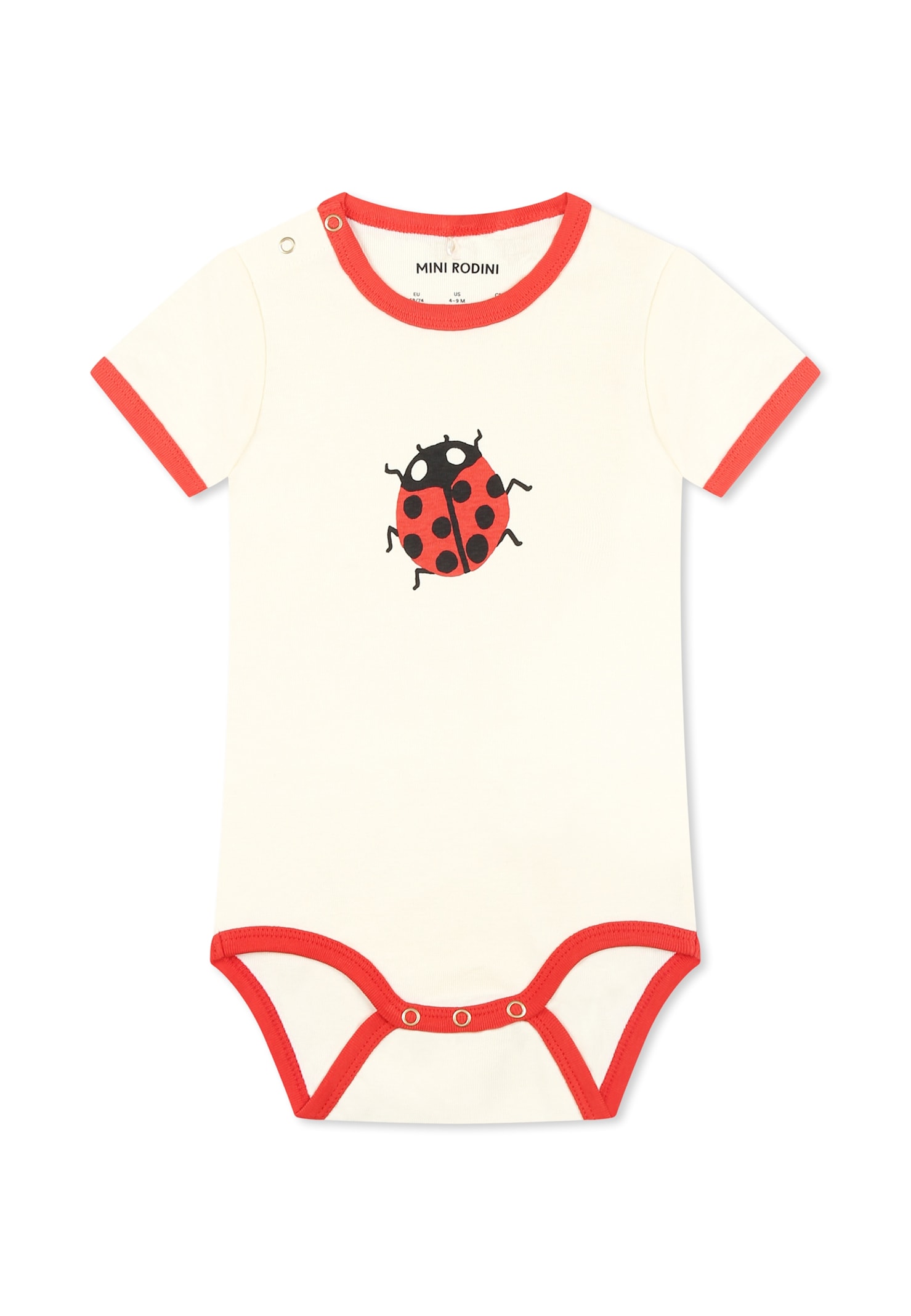 Mini Rodini Ivory Bodysuit For Baby Girl With Ladybug In Ivory