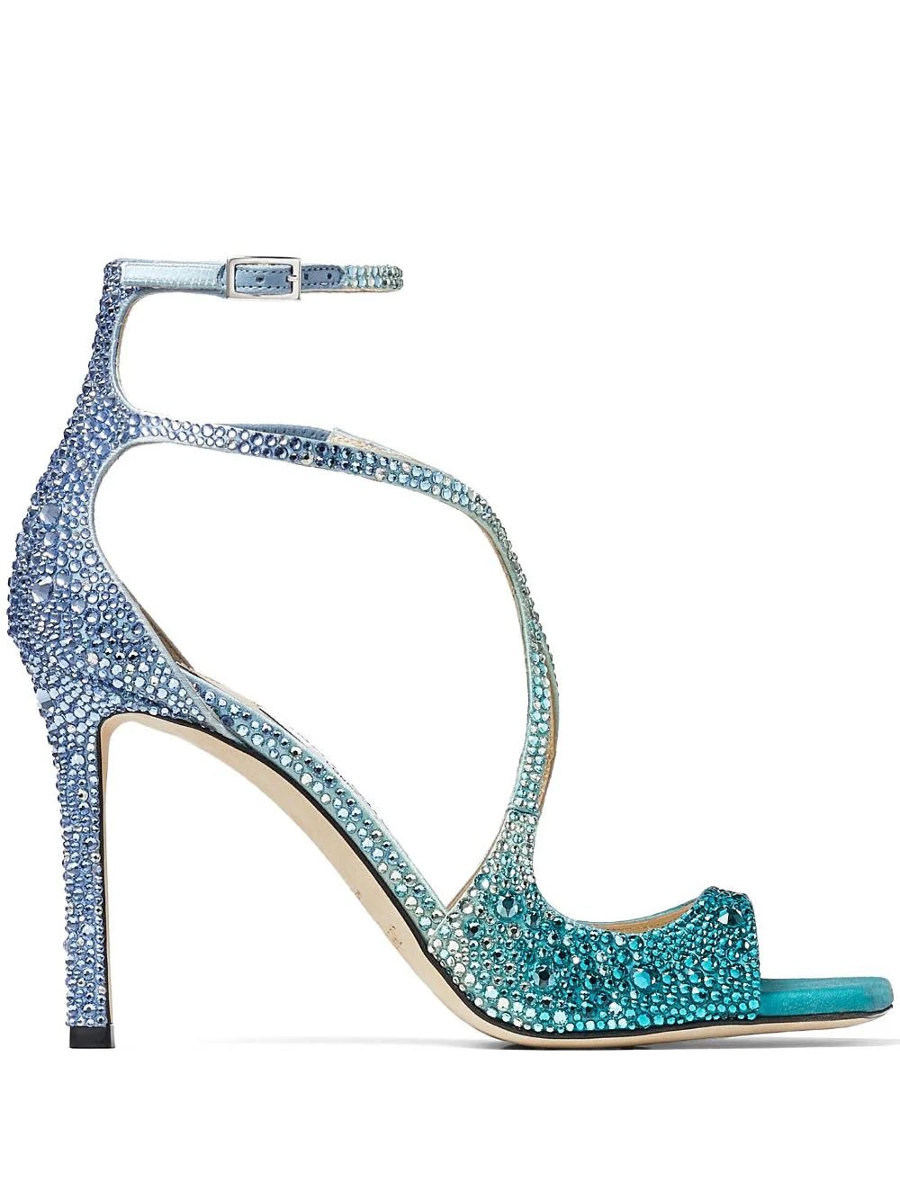 Shop Jimmy Choo Azia 95 Sandal In Blue Peacock With Crystals