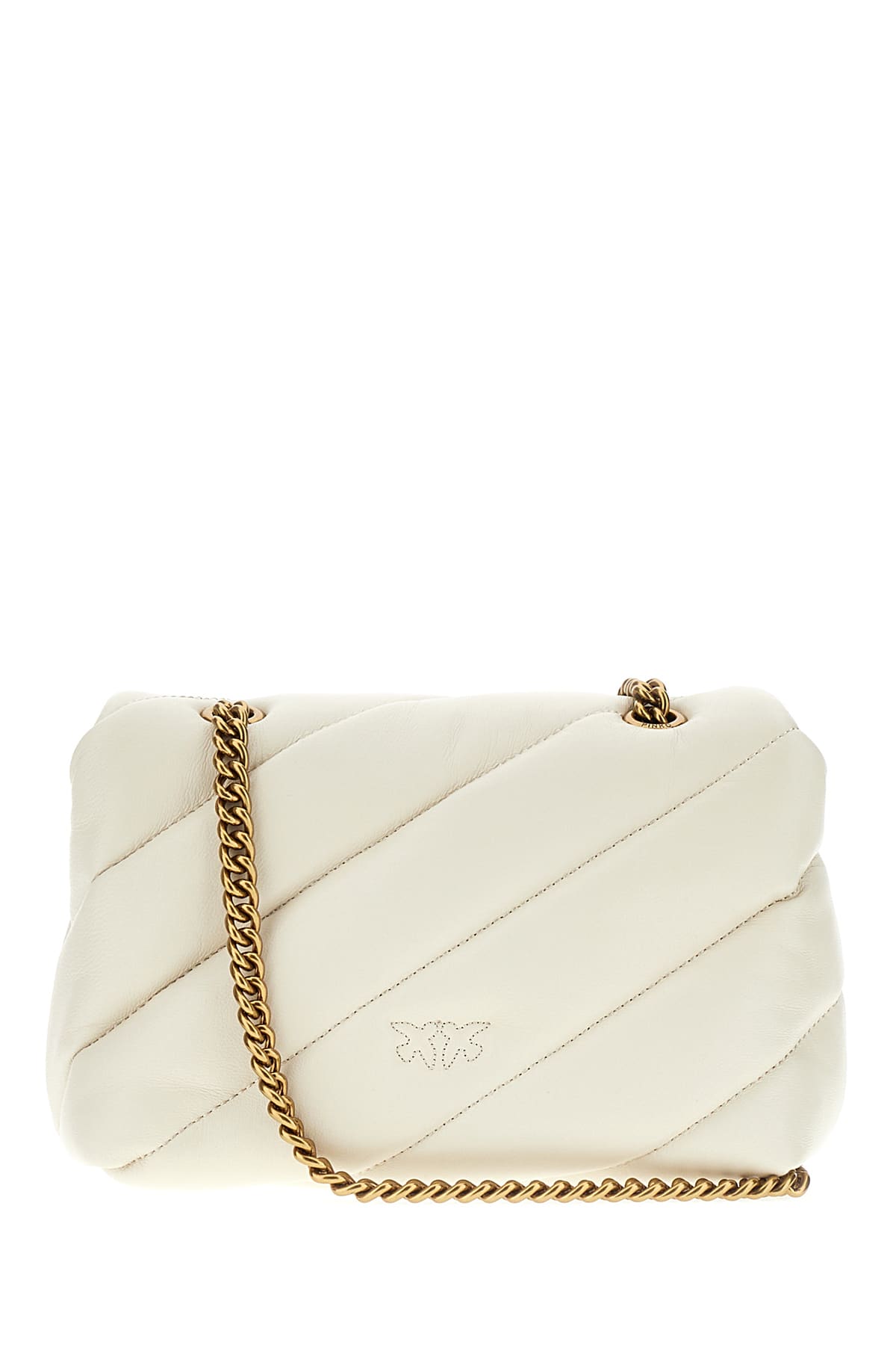 Shop Pinko Chalk Nappa Leather Mini Love Puff Crossbody Bag In Z14q