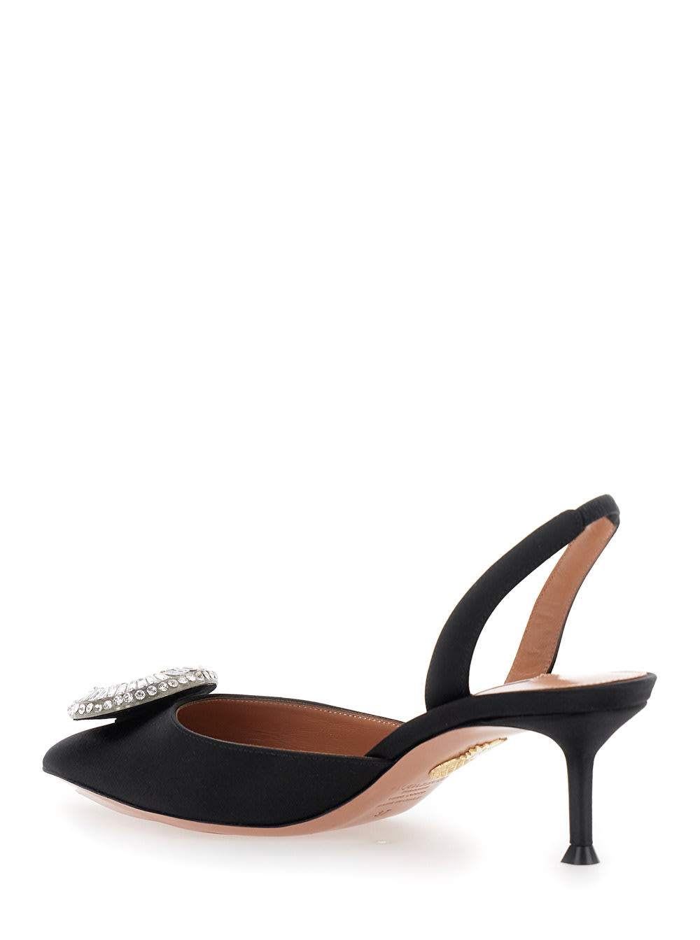 Aquazzura Crystal Hoop Black Slingback Pumps With Rhinestoned Embellishment And Kitten Heel In Tech Fabric Wom In Multi