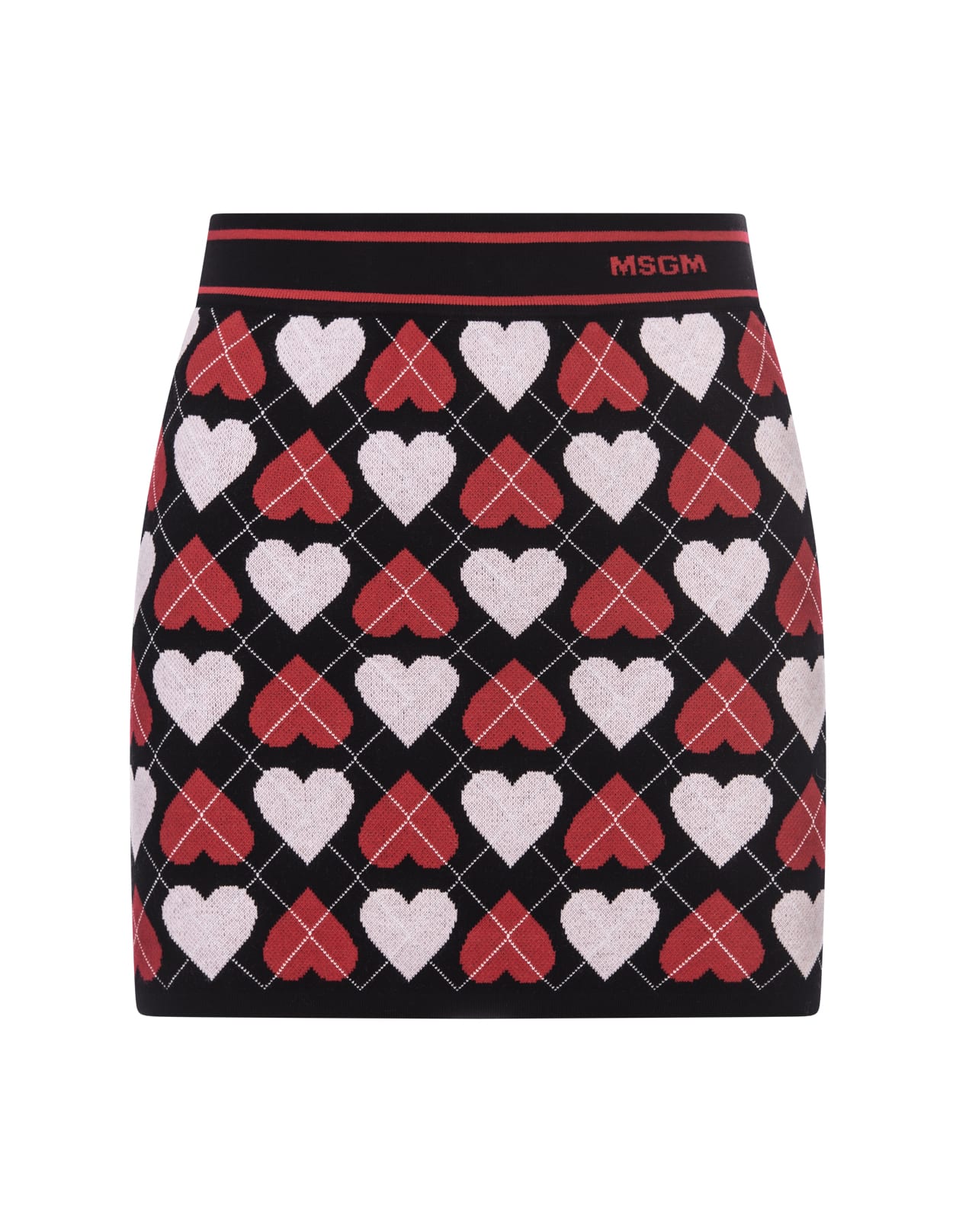 MSGM BLACK MINI SKIRT WITH ACTIVE HEARTS MOTIF