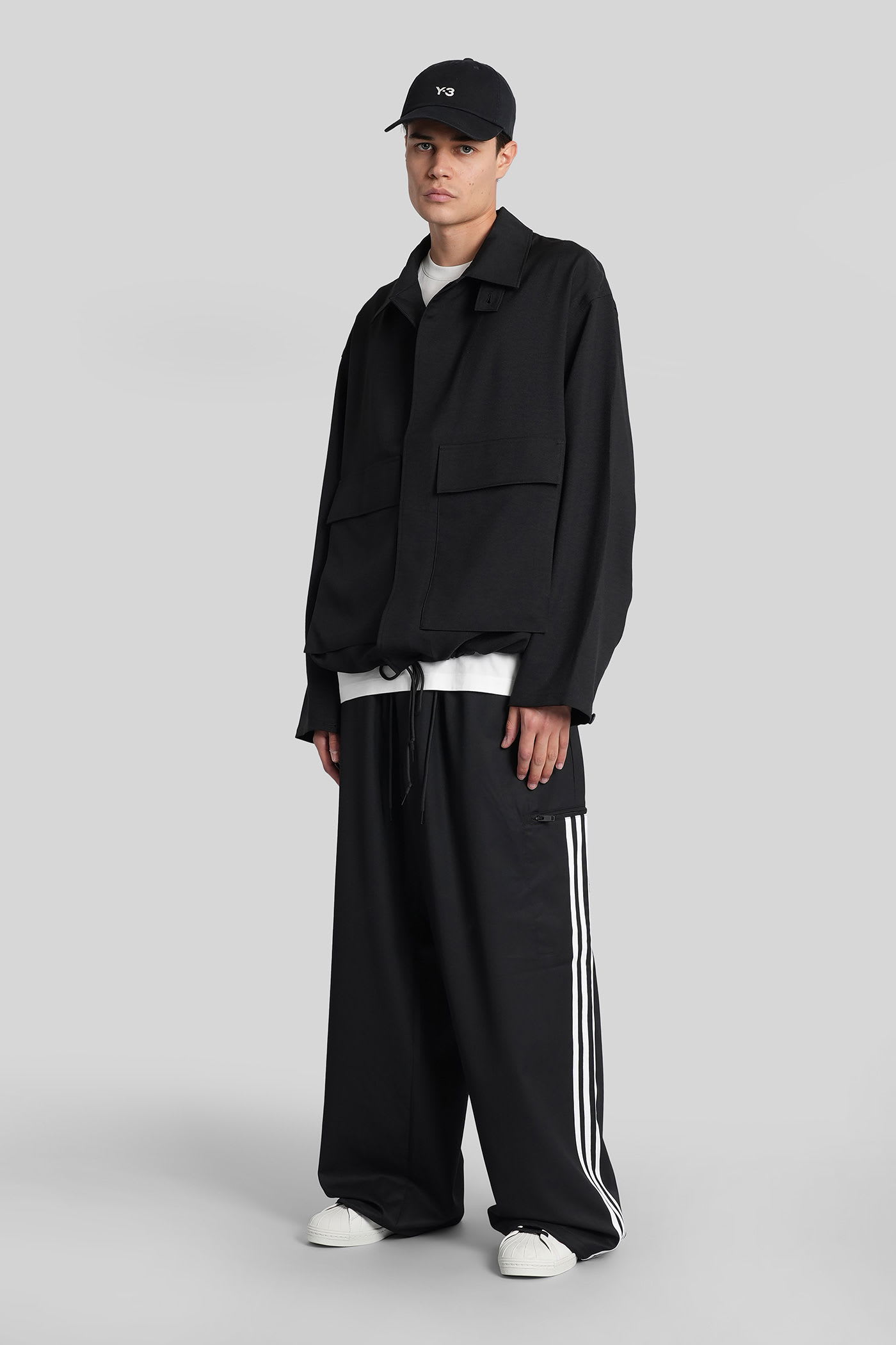 Y-3 Loose Black Jogger Pants With Adjustable Drawstring And Striped Details In Black
