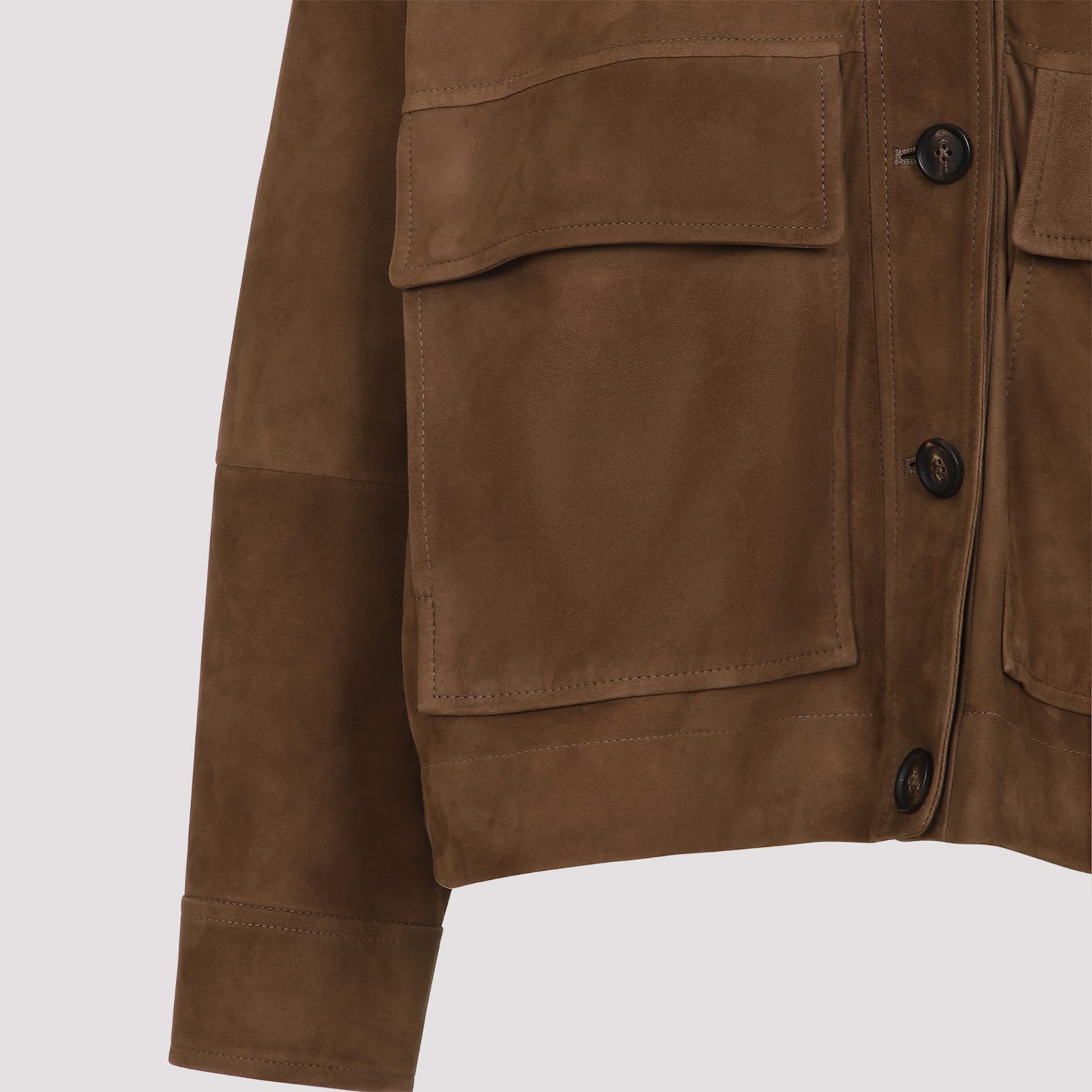 Brunello Cucinelli Brown Jacket With Classic Collar In Suede Woman In Sesamo