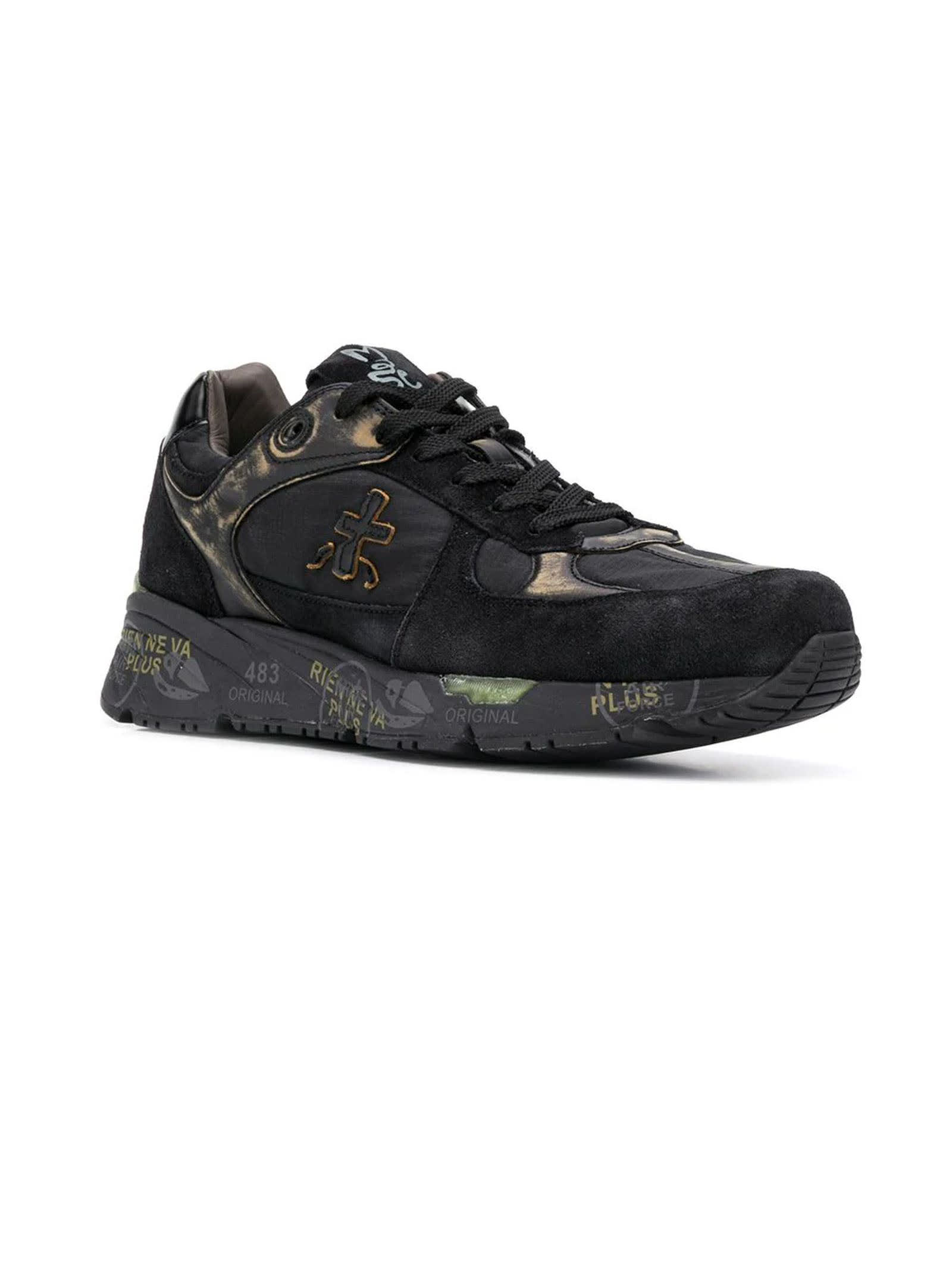 Shop Premiata Mase Black And Green Sneakers