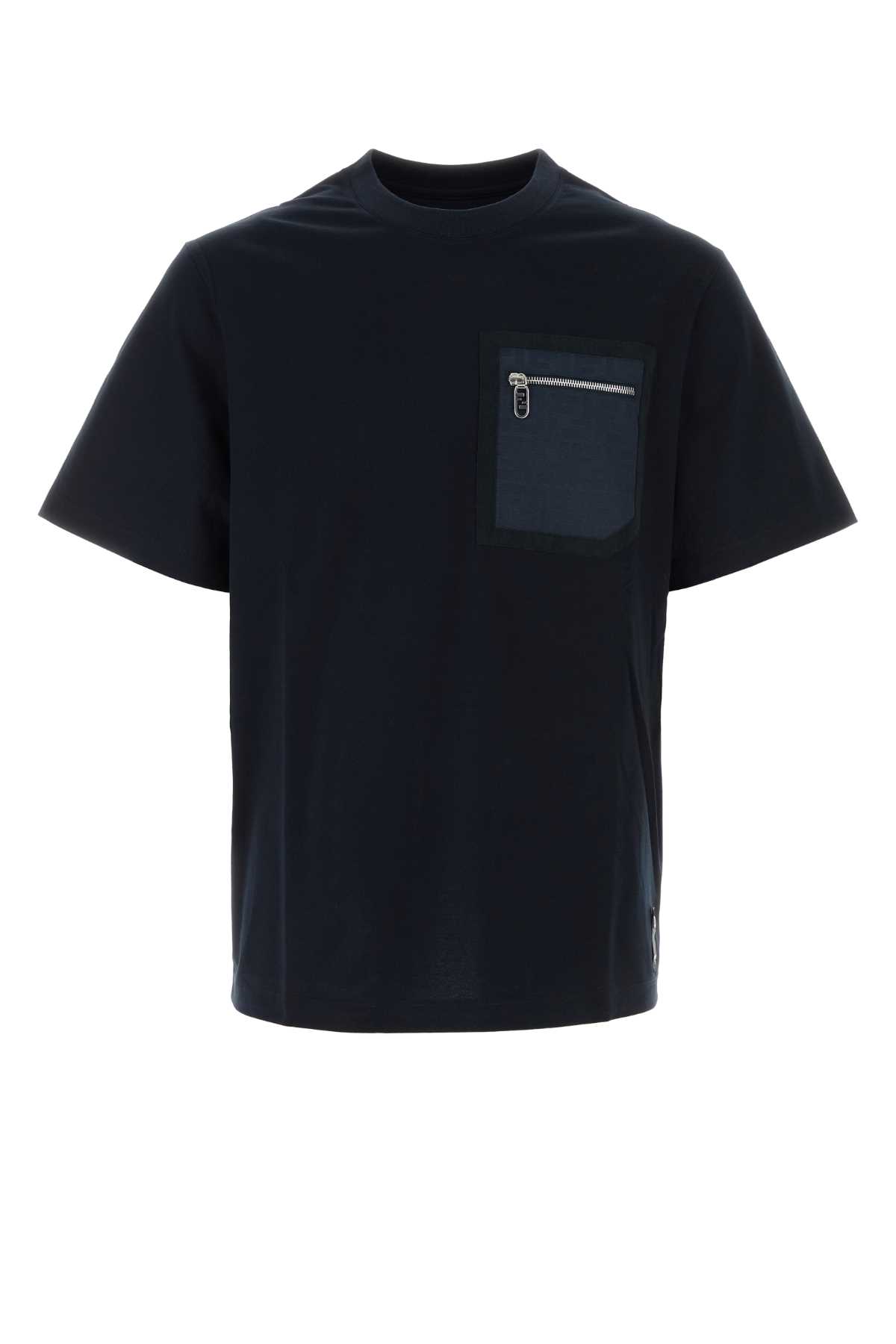 Shop Fendi Black Cotton T-shirt In Darkblu