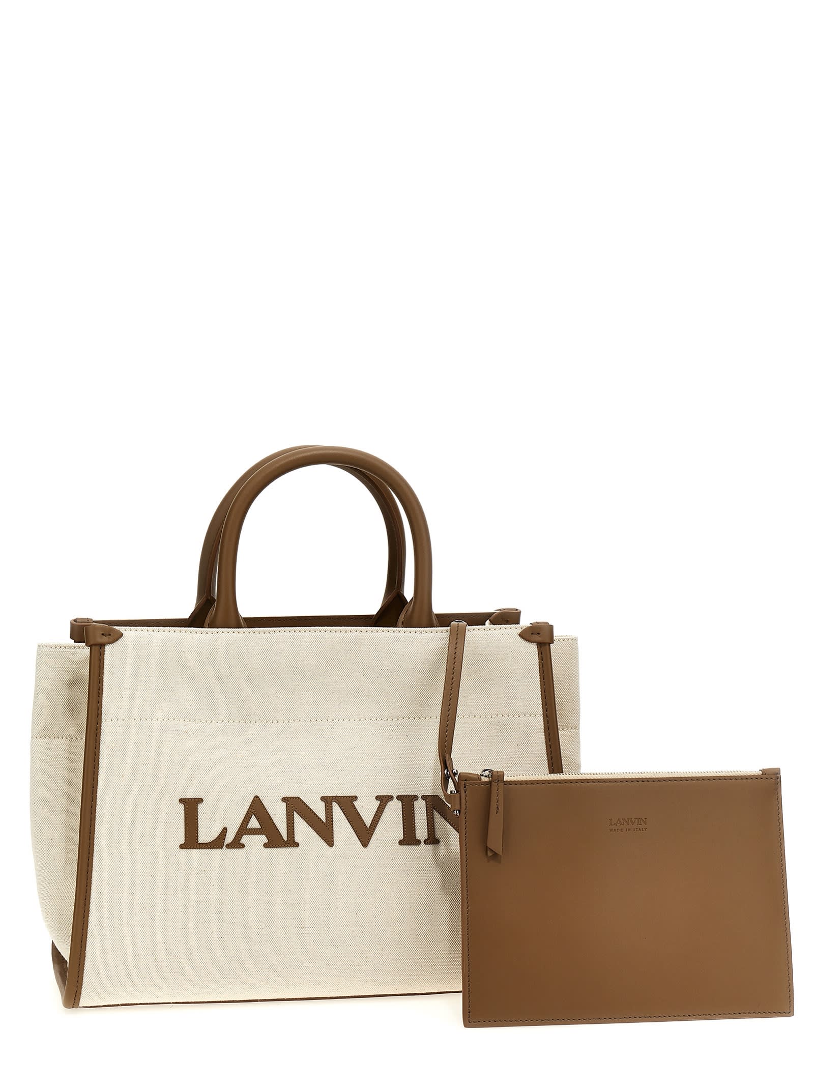 Shop Lanvin Logo Canvas Shopping Bag In Milk Beige