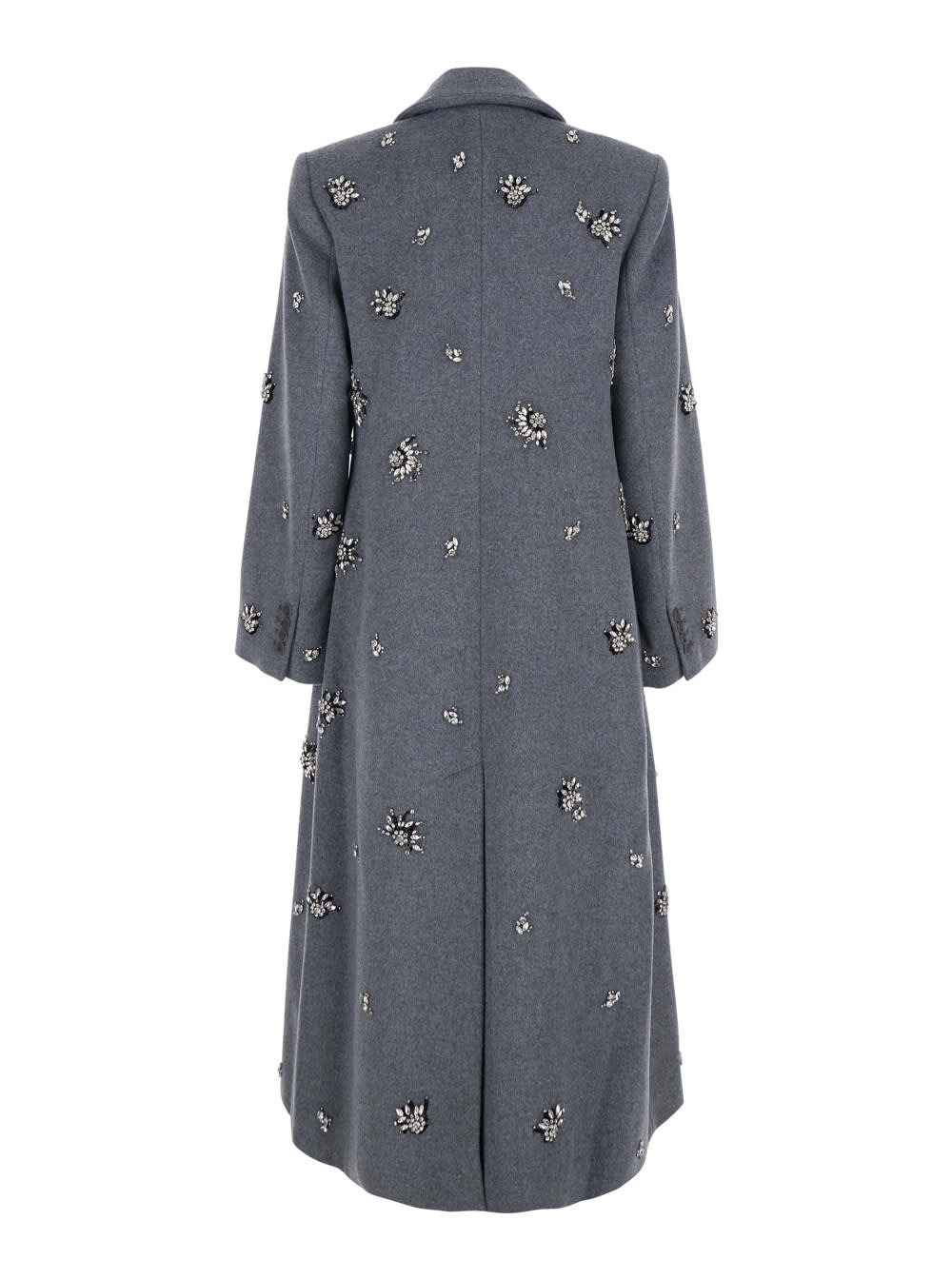 Simkhai Gianni Grey Coat With Classic Lapels And Rhinestone Details In Wool Blend Woman In Gray