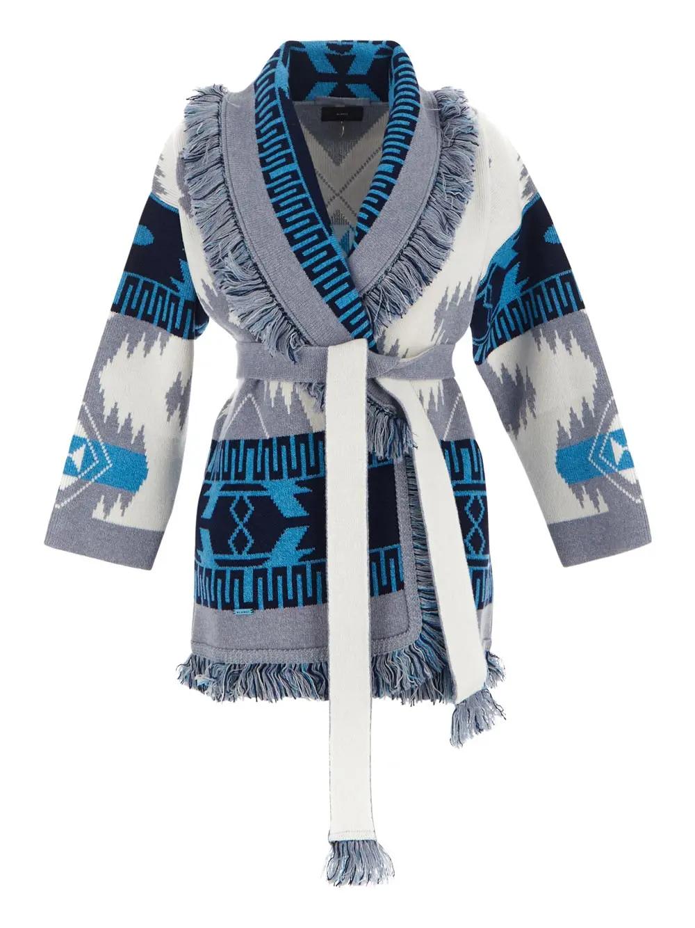 Alanui Bandana Jacquard Cardigan In White Ice