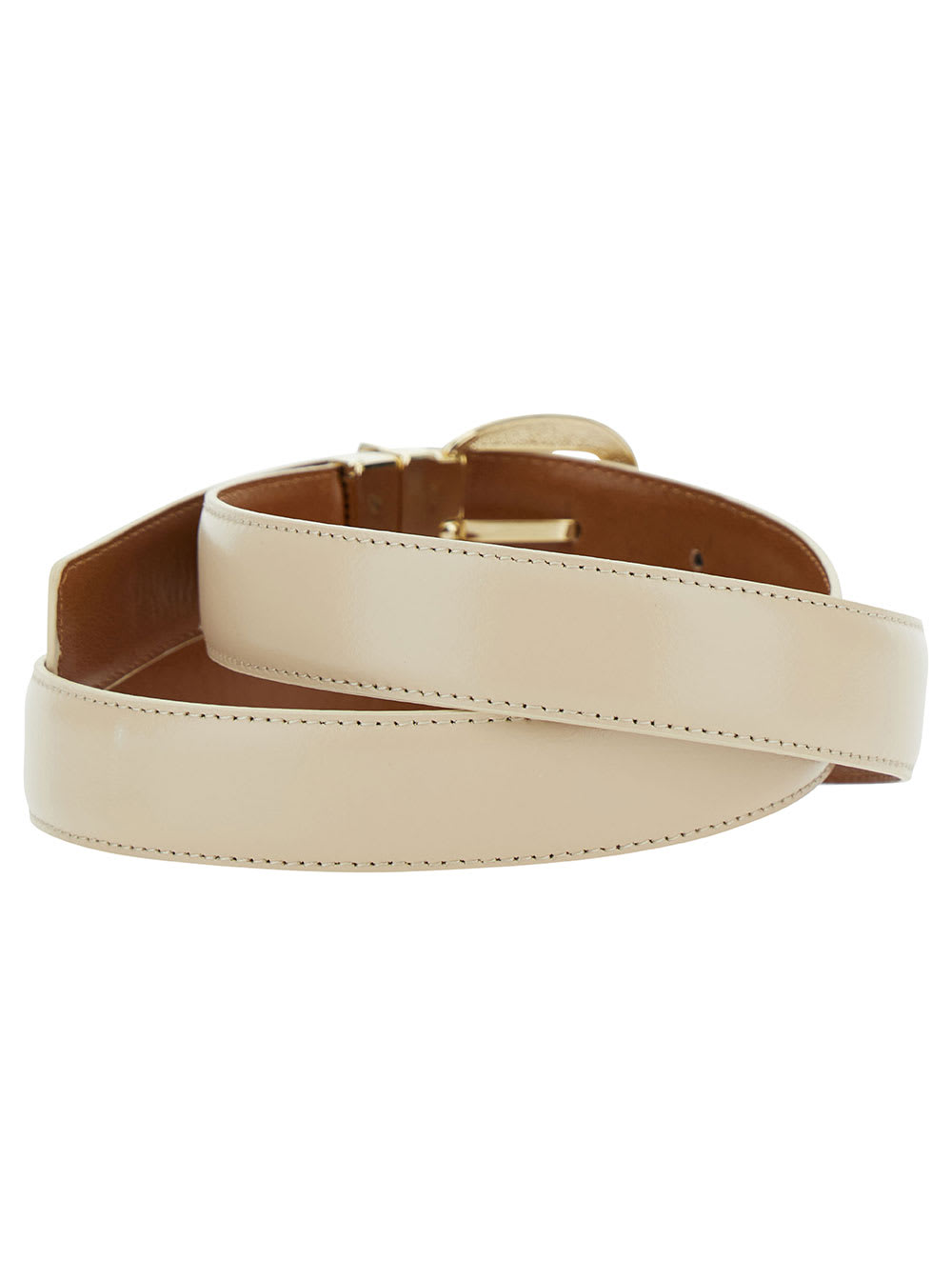 Shop Semicouture Gea Light Beige Belt With Engraved Logo In Leather Woman In White