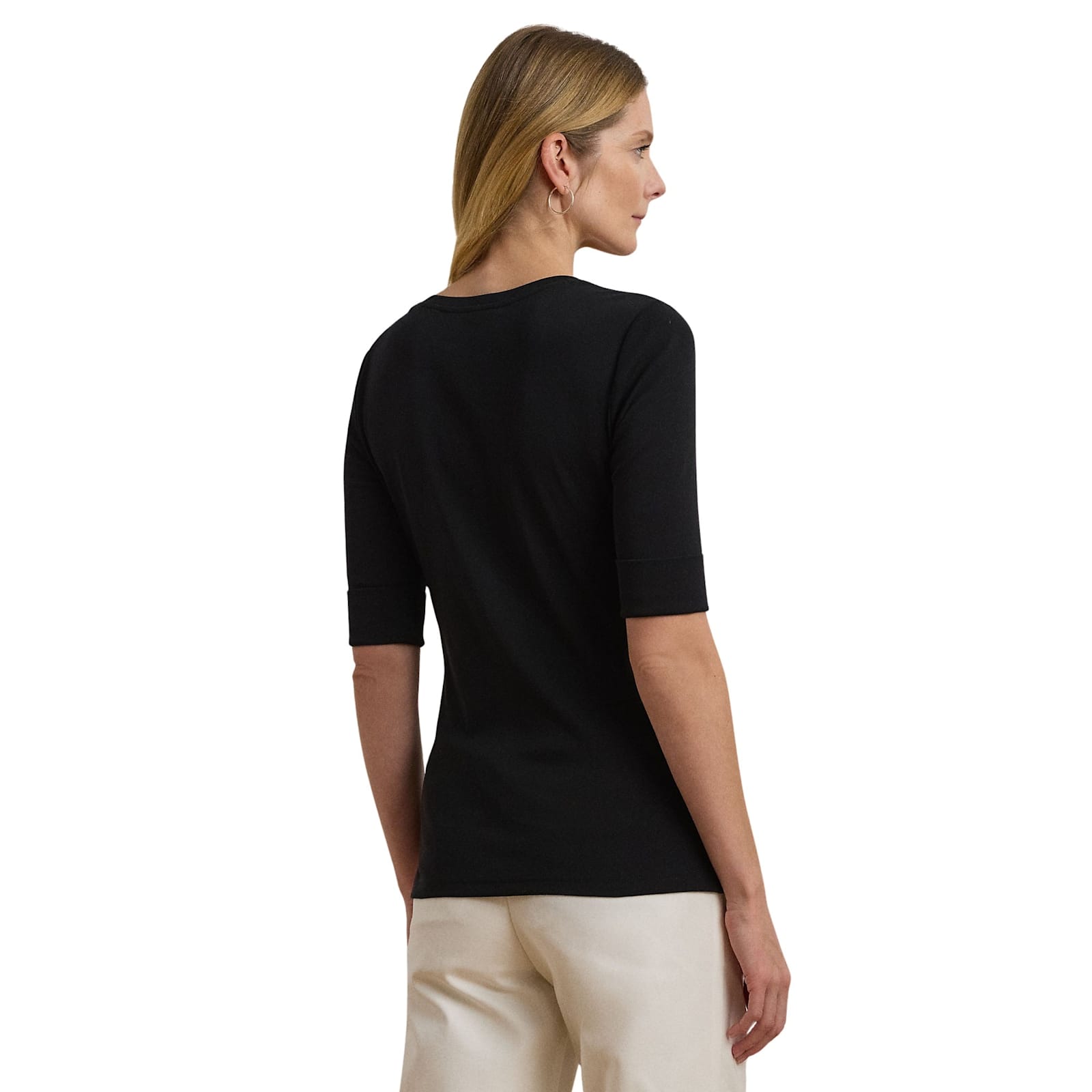 Ralph Lauren V Judy Elbow Sleeve Knit In Black