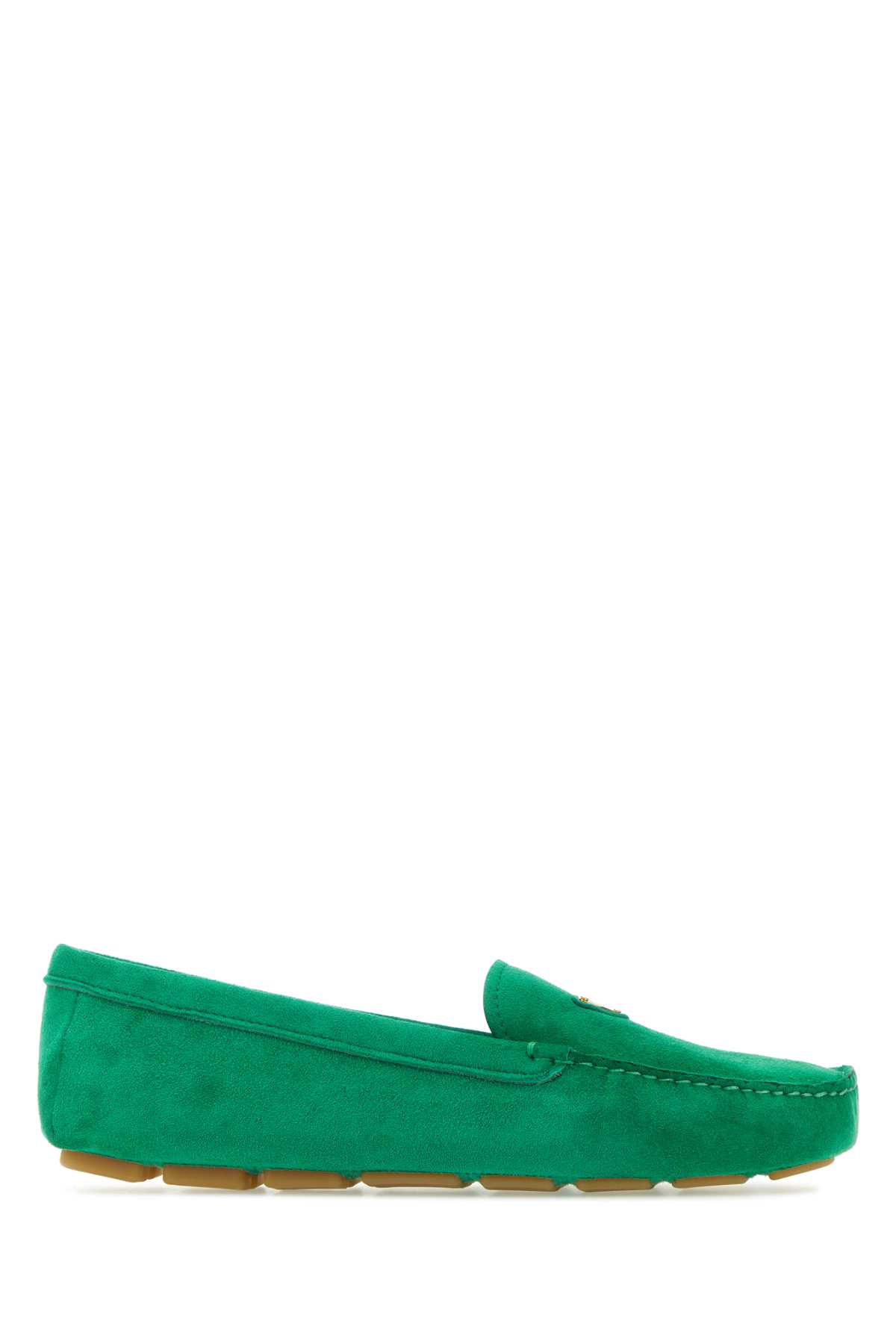 Shop Prada Green Suede Loafers In Menta