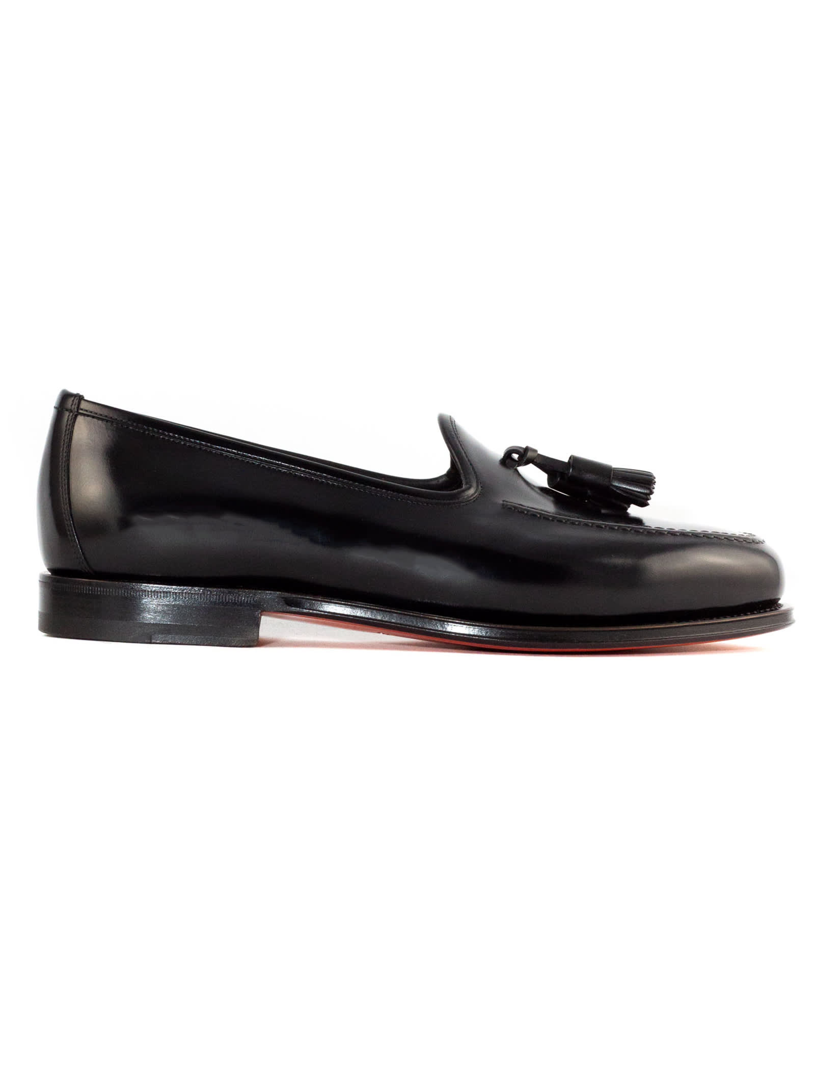 Black Shiny Leather Tassel Loafer