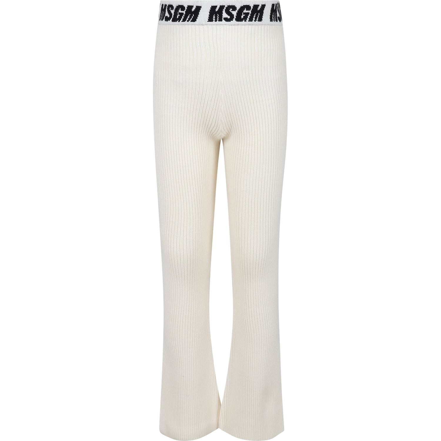 Msgm Kids' Ivory Trousers For Girl With Logo