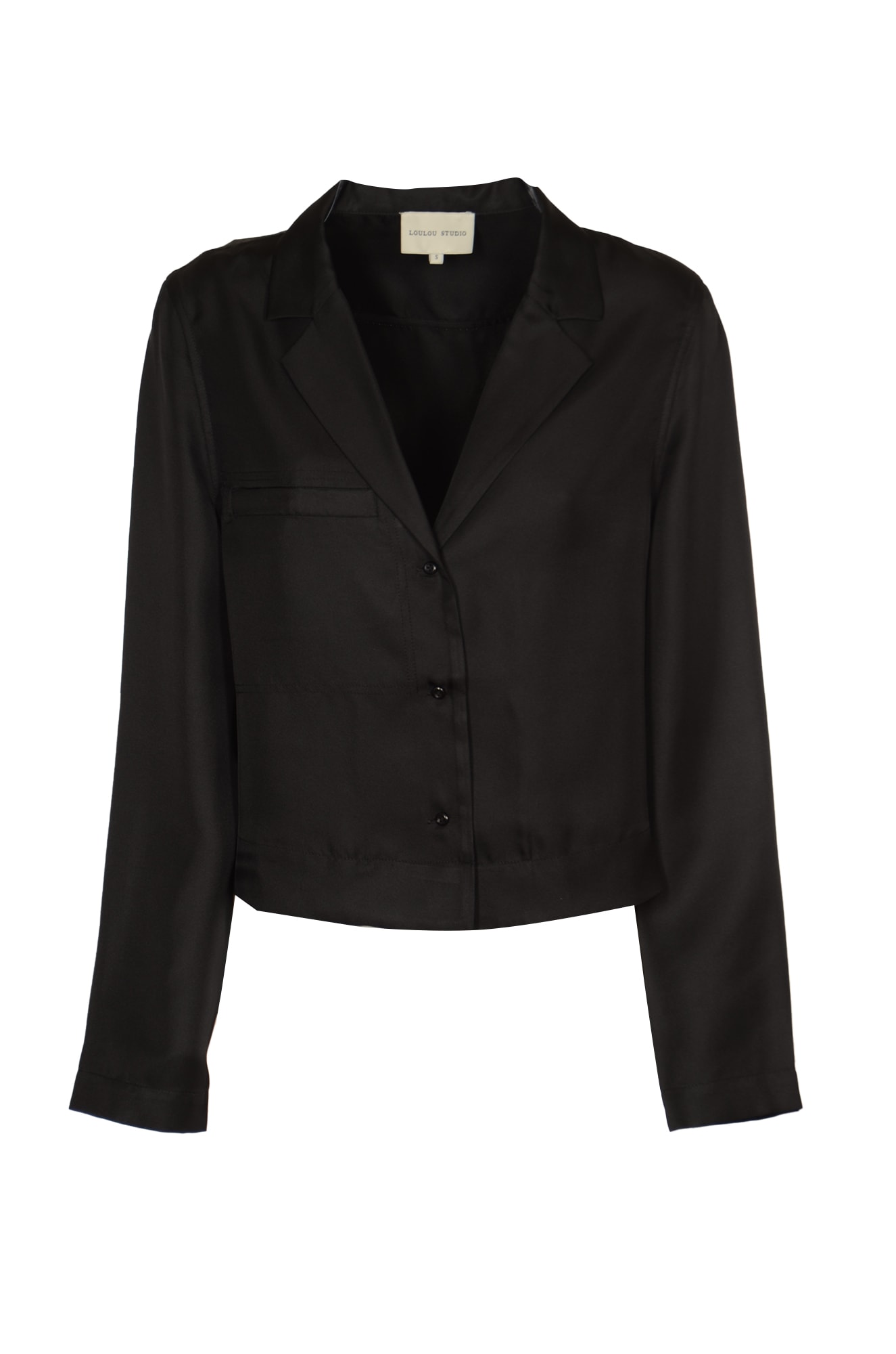 Shop Loulou Studio Cropped Three-button Shirt In Black