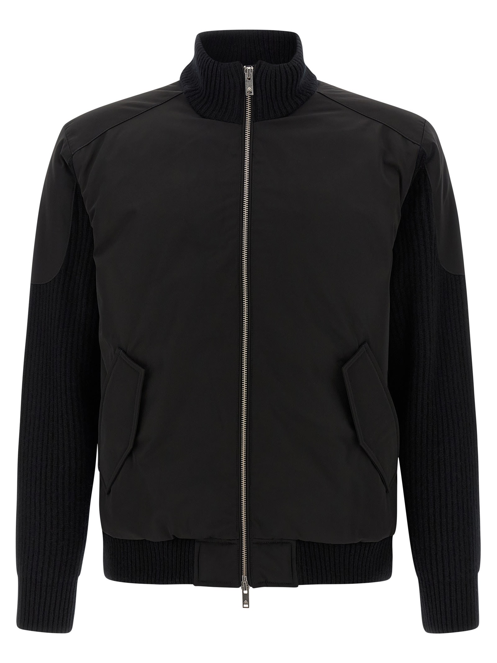 Moose Knuckles Magnus Knit Hybrid Bomber Jacket In Black