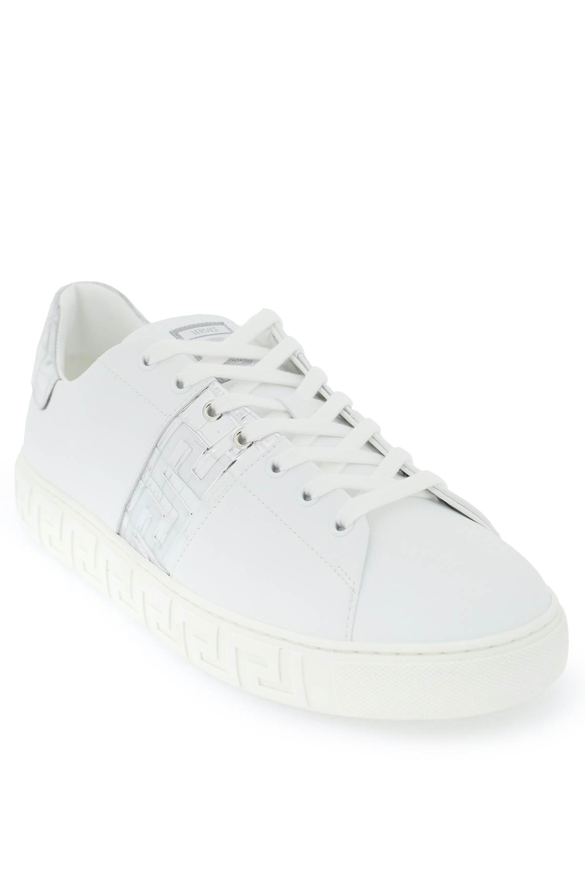 Shop Versace Greek Pattern Sneakers In White Silver Palladium (silver)