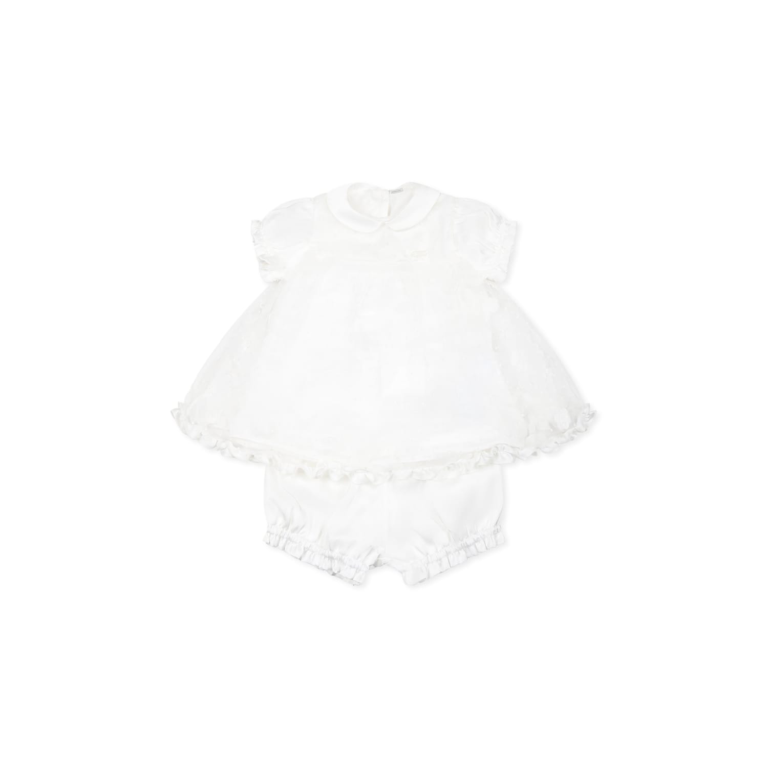 Monnalisa White Suit For Baby Girl With Polka Dots In White