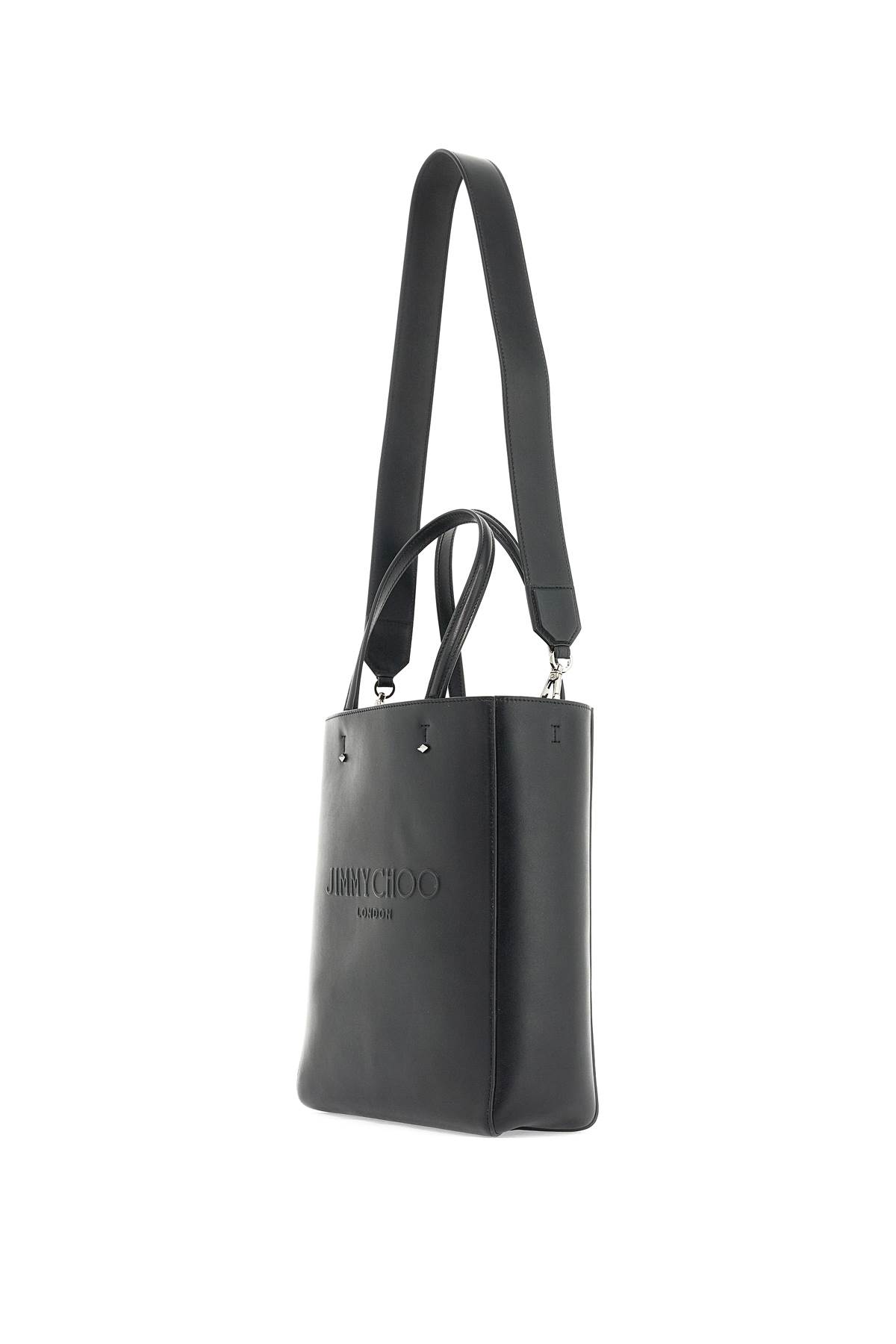 Shop Jimmy Choo Smooth Leather Lenny N/s Tote Bag. In Black Gunmetal (black)