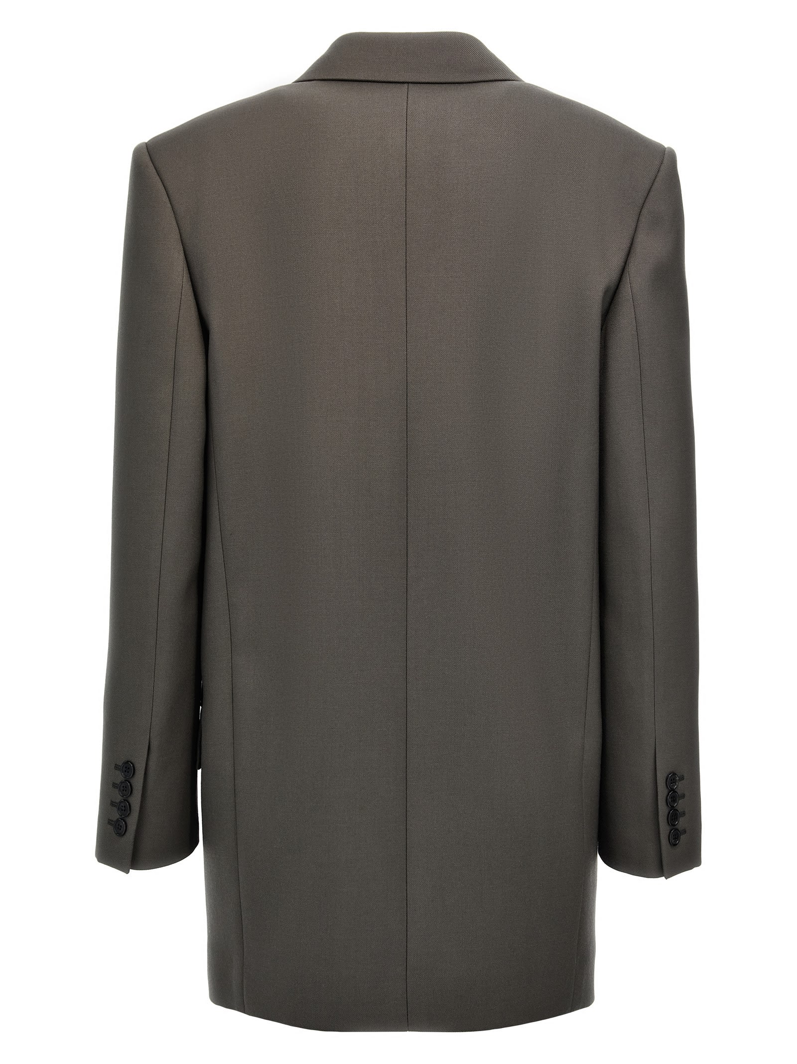 Shop Saint Laurent Gabardine Double-breasted Blazer In Argile