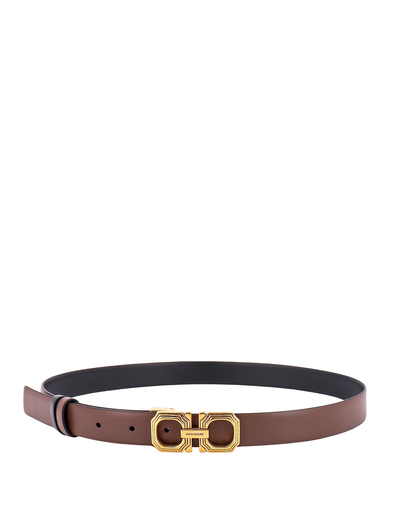 Ferragamo Squared Gancini Leather Belt In Brown