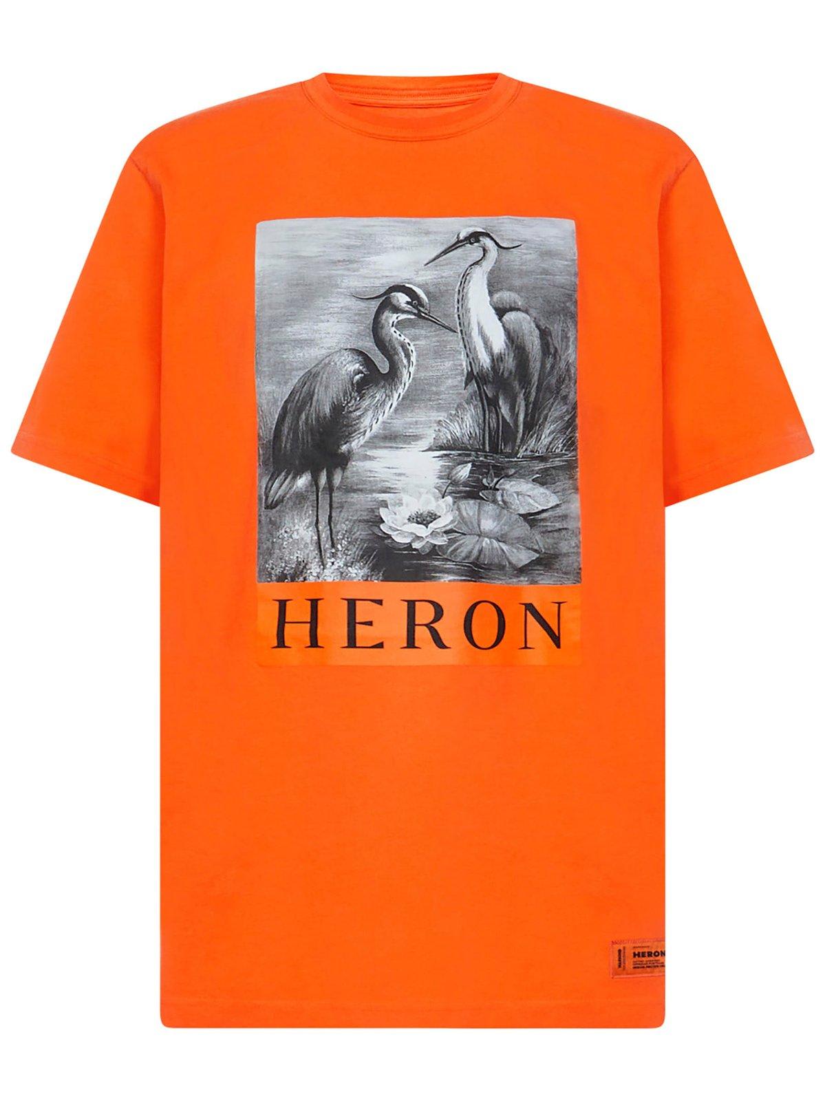 Heron Preston Logo Printed Crewneck T-shirt In Coral
