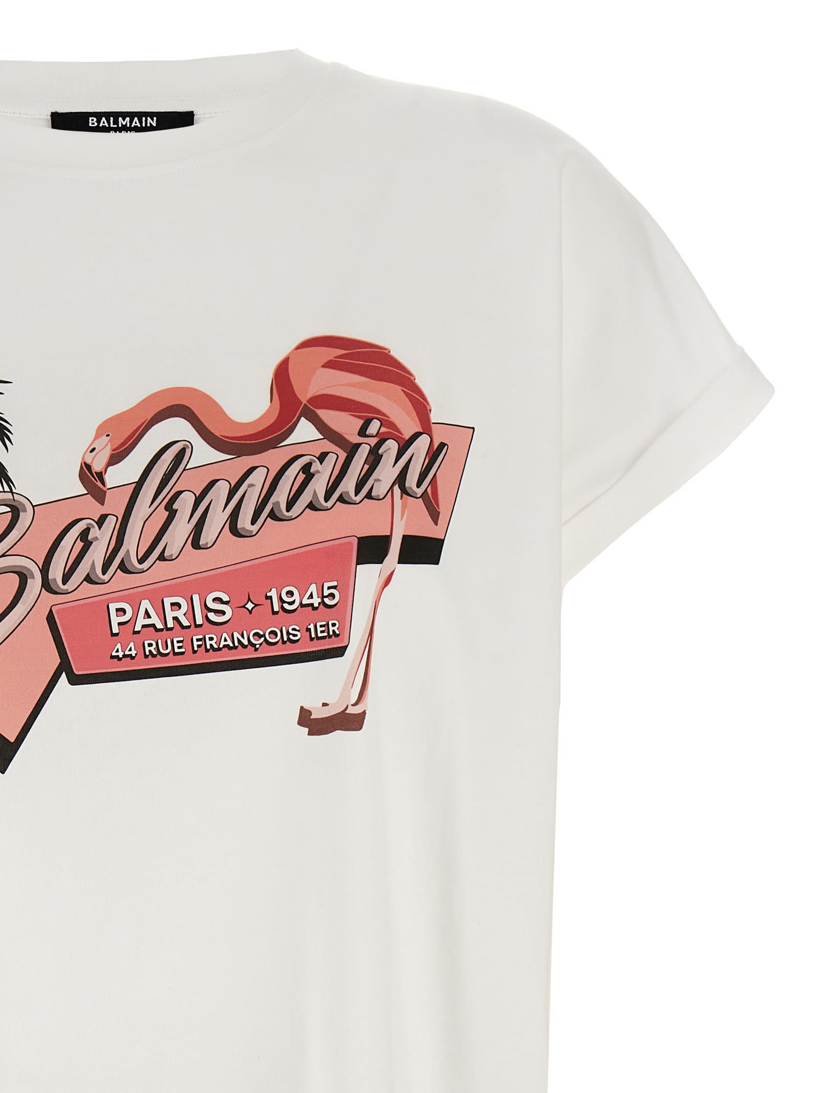 Shop Balmain Flamingo T-shirt In White