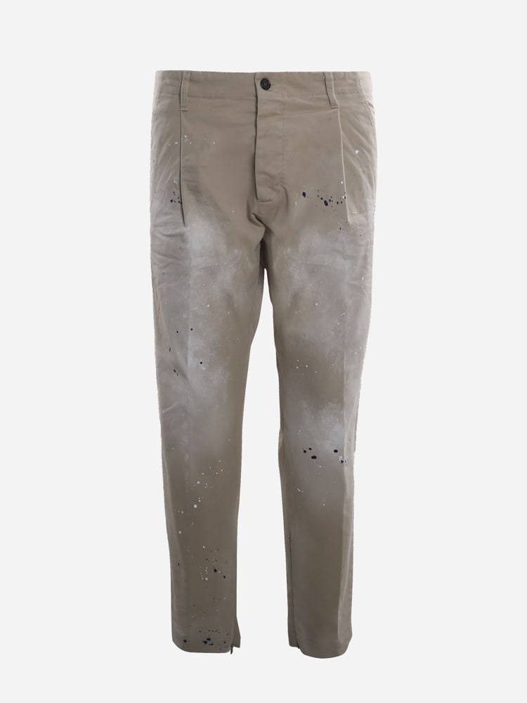 Dsquared2 Stretch Cotton Trousers With Patent Effect Details