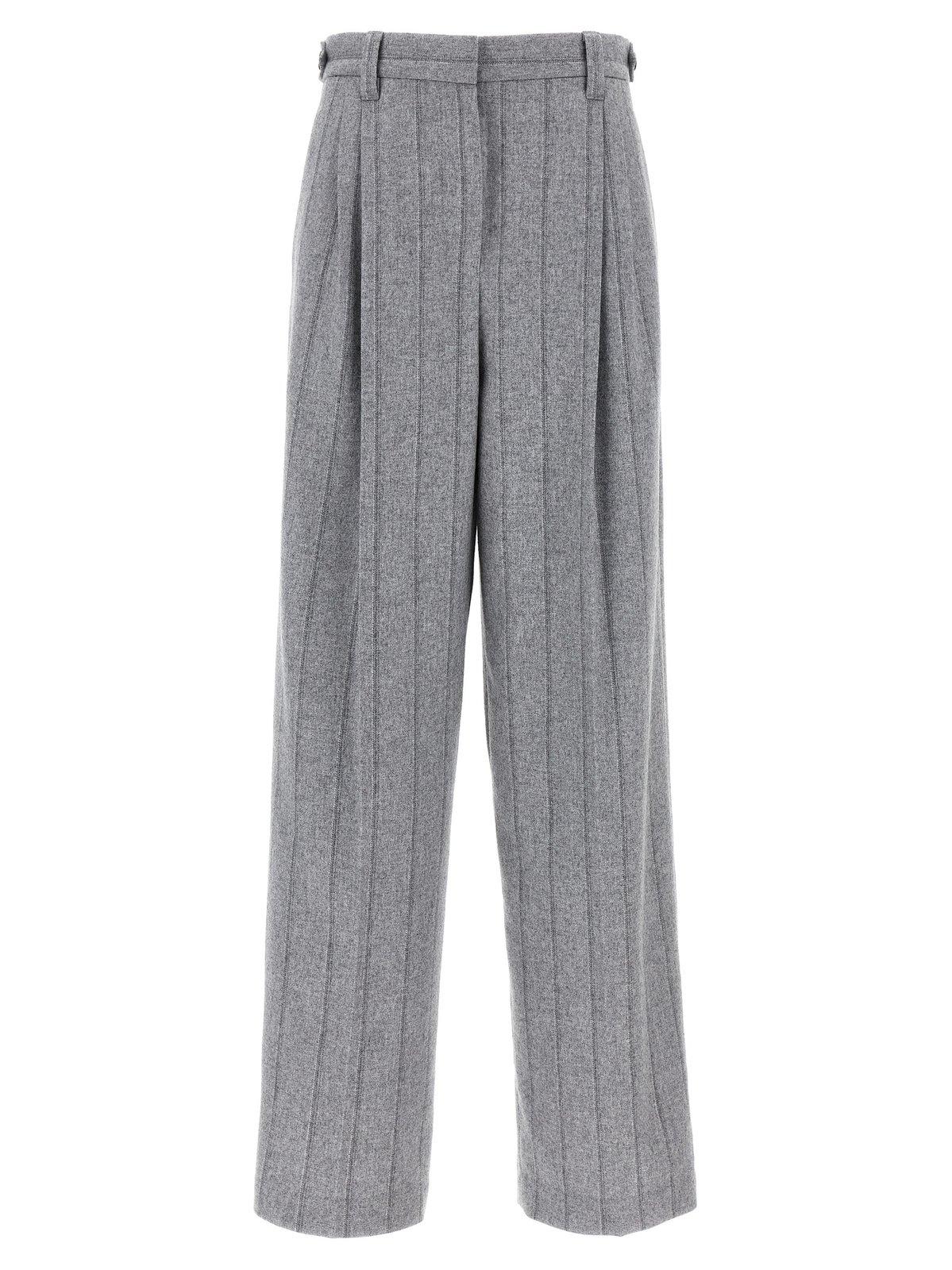 Shop Brunello Cucinelli Pleat-detailed Straight-leg Striped Trousers In Grey Chiaro