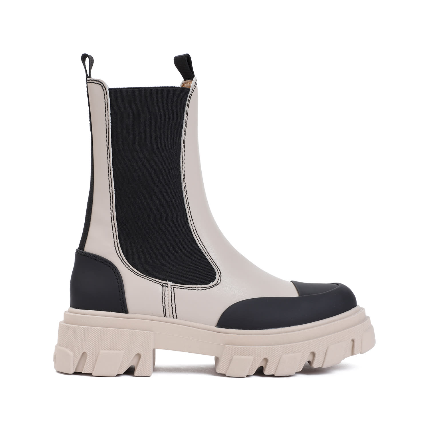 Shop Ganni Cleated Mid Chelsea Boots In Taos Taupe