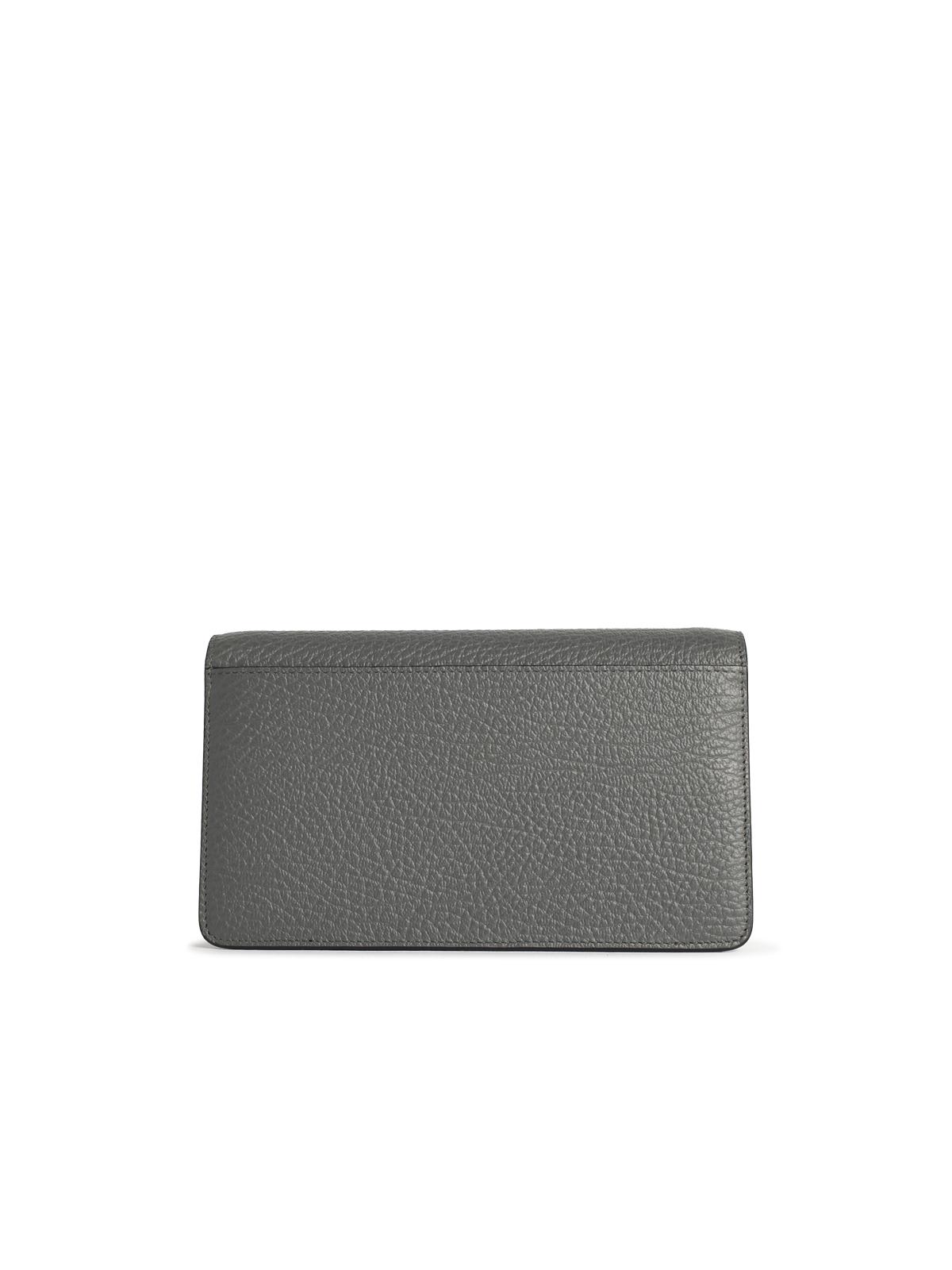 Maison Margiela Four Stitches Wallet With Chain In Pebble Grey Leather In Gray