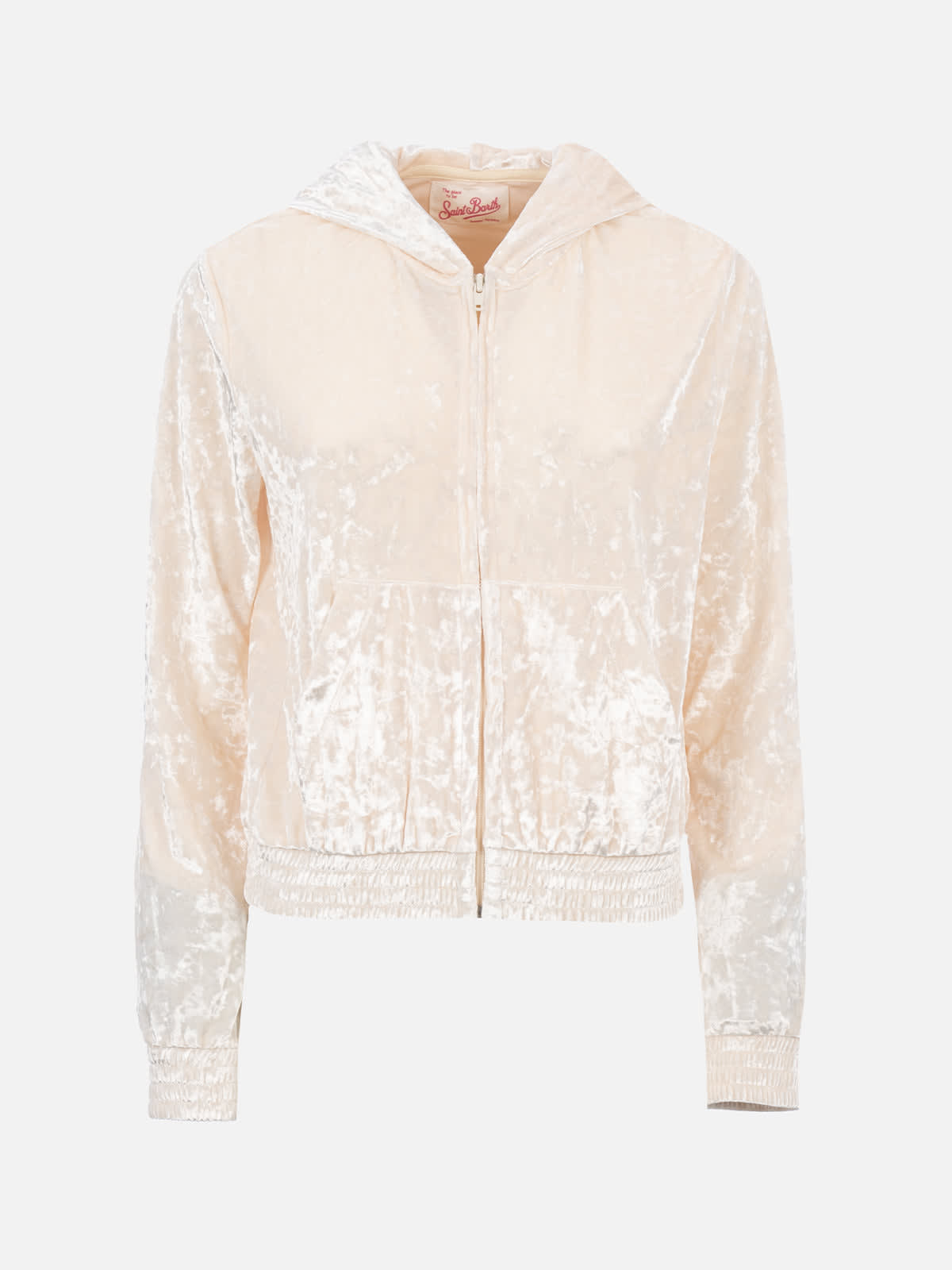 Mc2 Saint Barth Woman Chenille Zipped Hoodie Jasmine In White